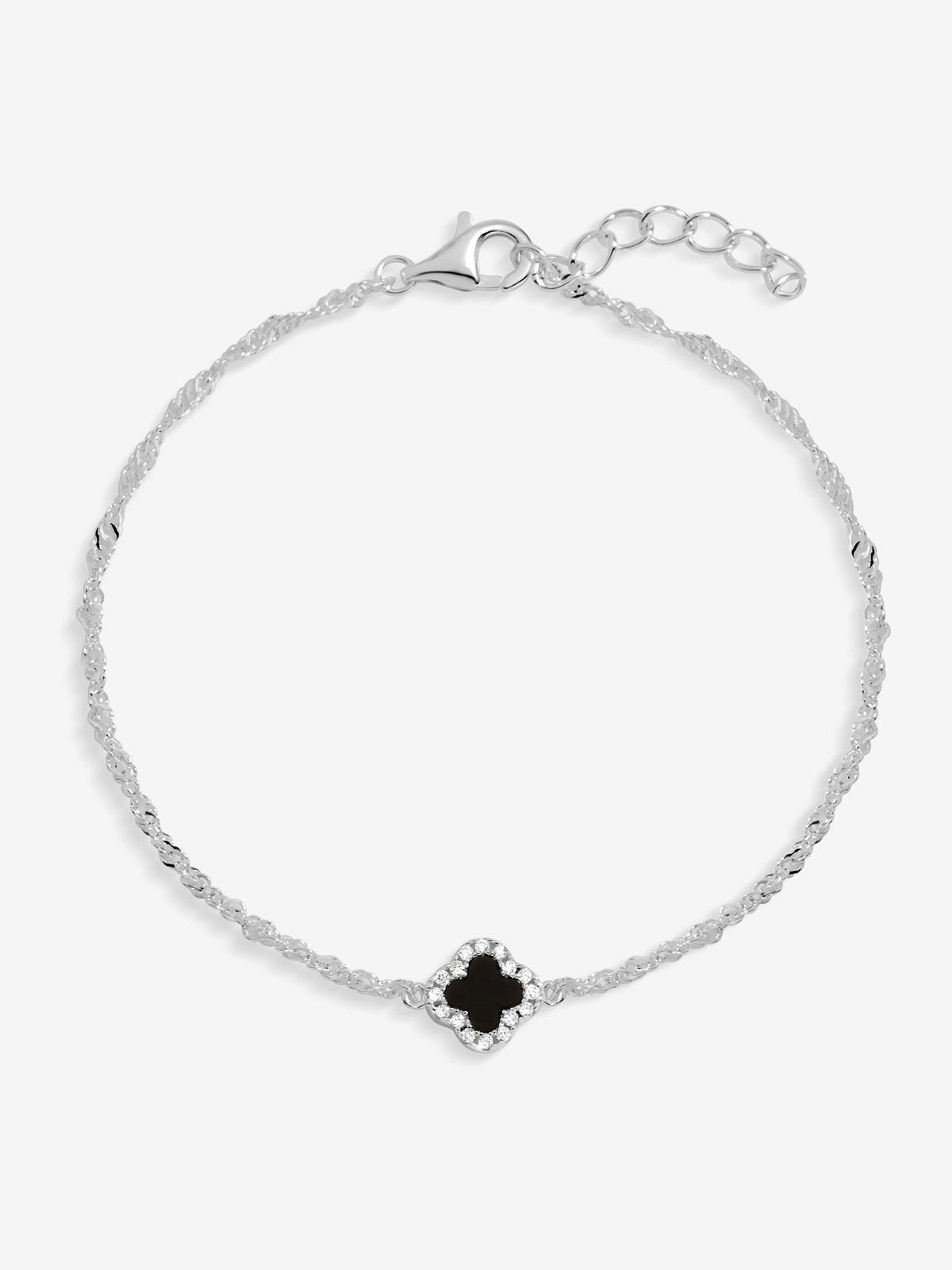 Sterling Silver Pave and Jet Clover Bracelet