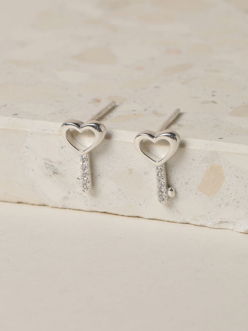 Simply Silver heart key stud earrings 7x12mm (British brand)