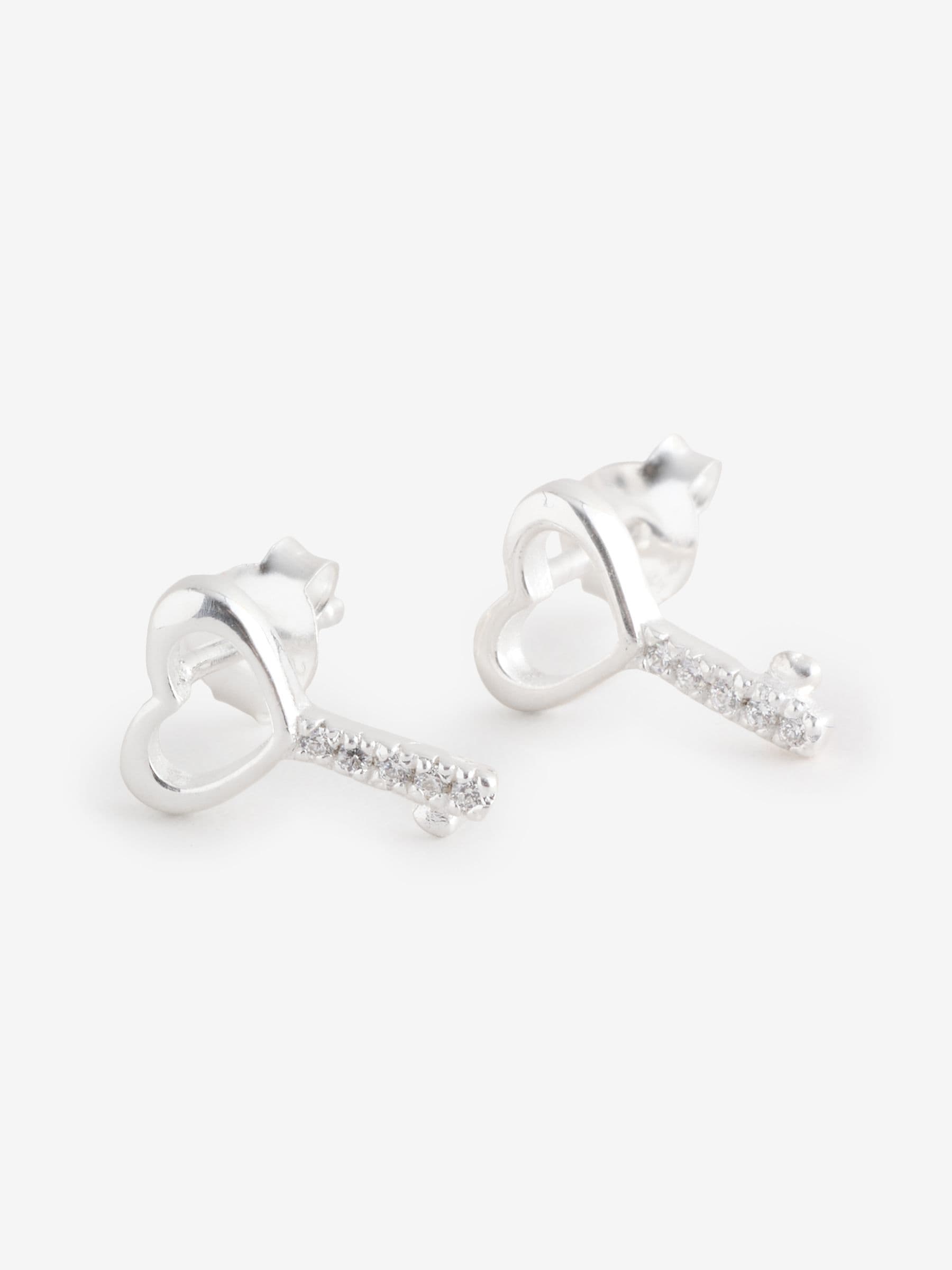 Simply Silver heart key stud earrings 7x12mm (British brand)