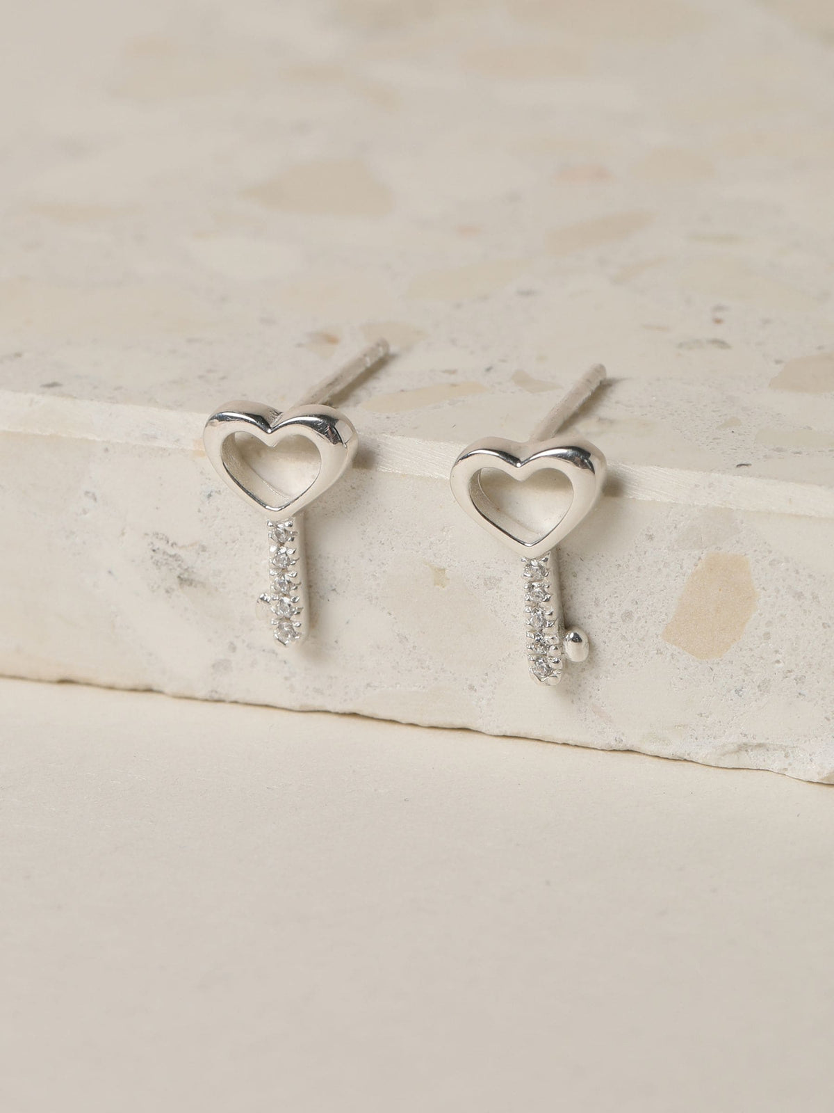 Simply Silver heart key stud earrings 7x12mm (British brand)