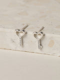 Simply Silver heart key stud earrings 7x12mm (British brand)