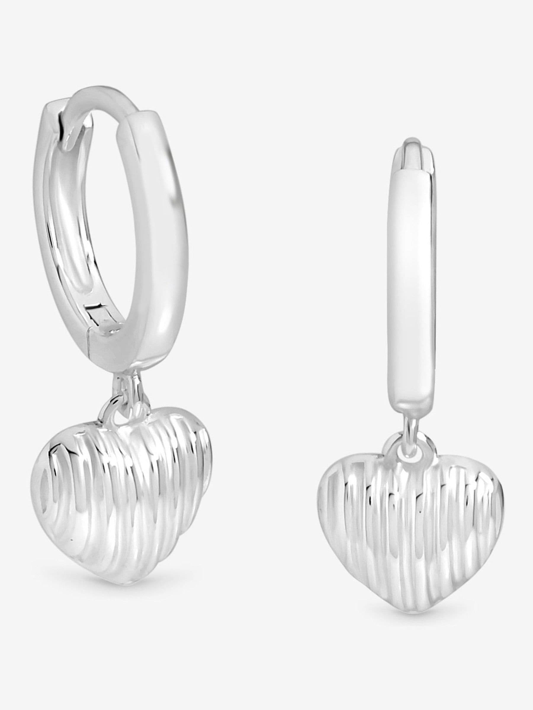 Simply Silver 925 Sterling Sølv Polerte Riflete Puff Hjerte Creoløreringer