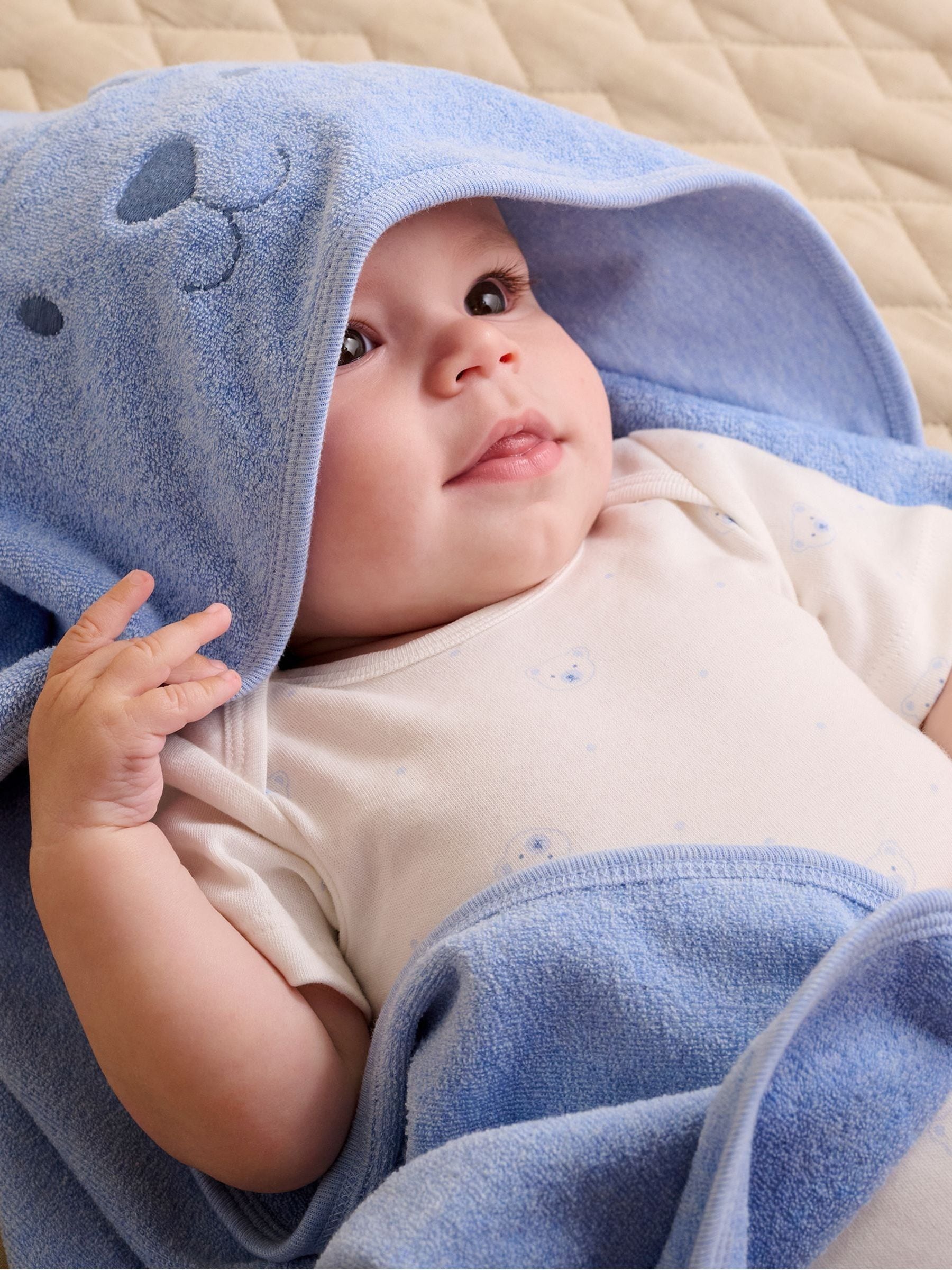Purebaby blue essential bear towel 80x80cm - British product