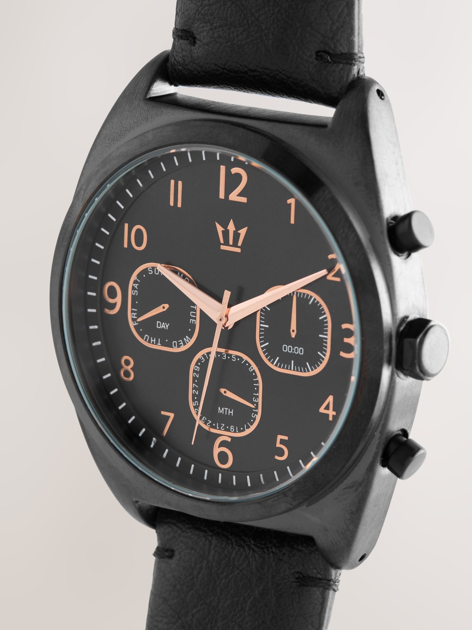 Black strap watch with rose gold features - British product