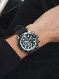 Black silicone strap watch with blue detailing - British product