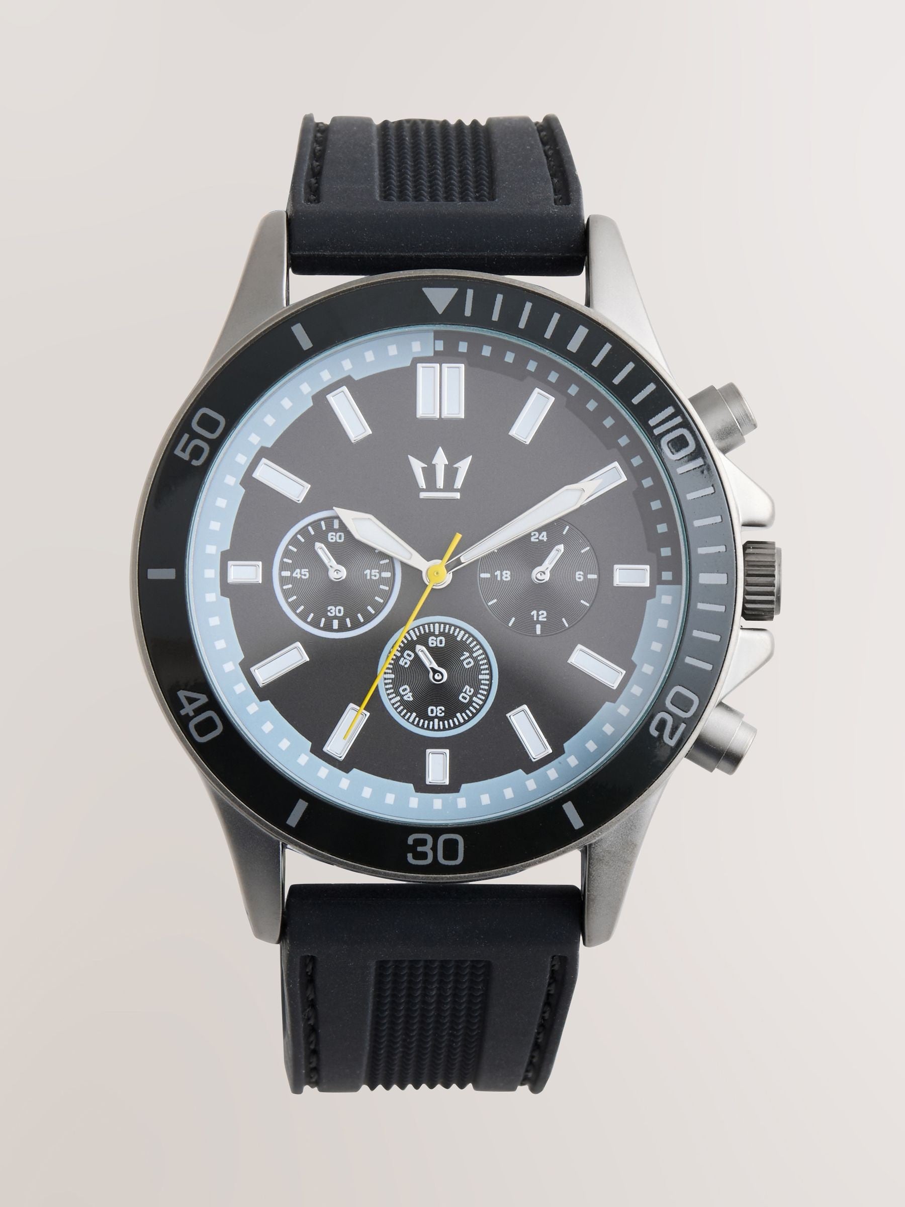 Black silicone strap watch with blue detailing - British product