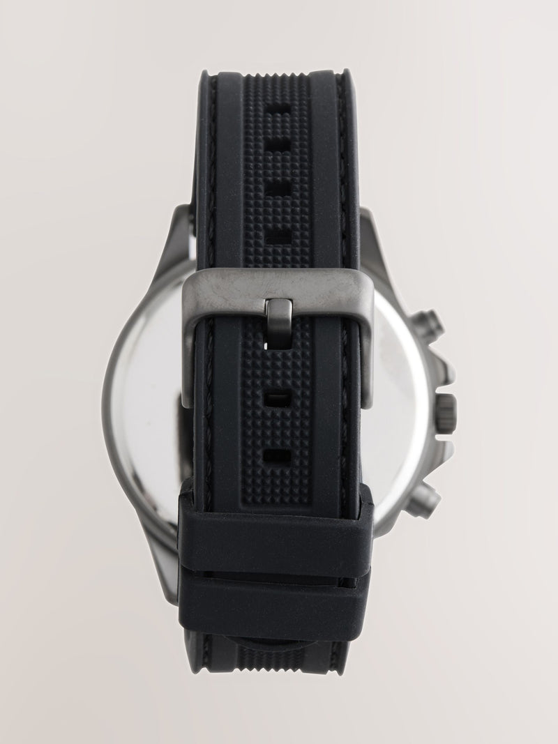Black silicone strap watch with blue detailing - British product