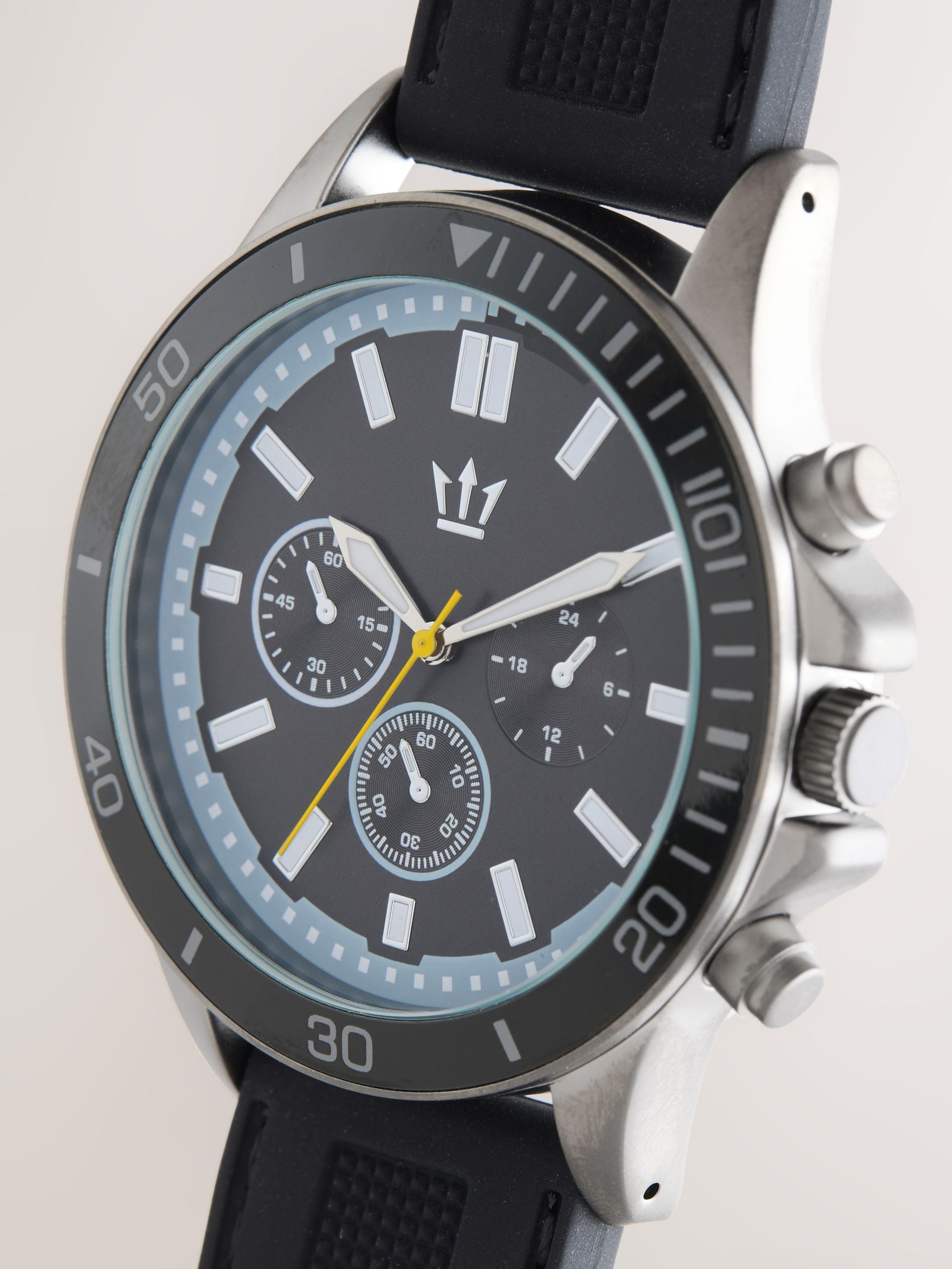 Black silicone strap watch with blue detailing - British product