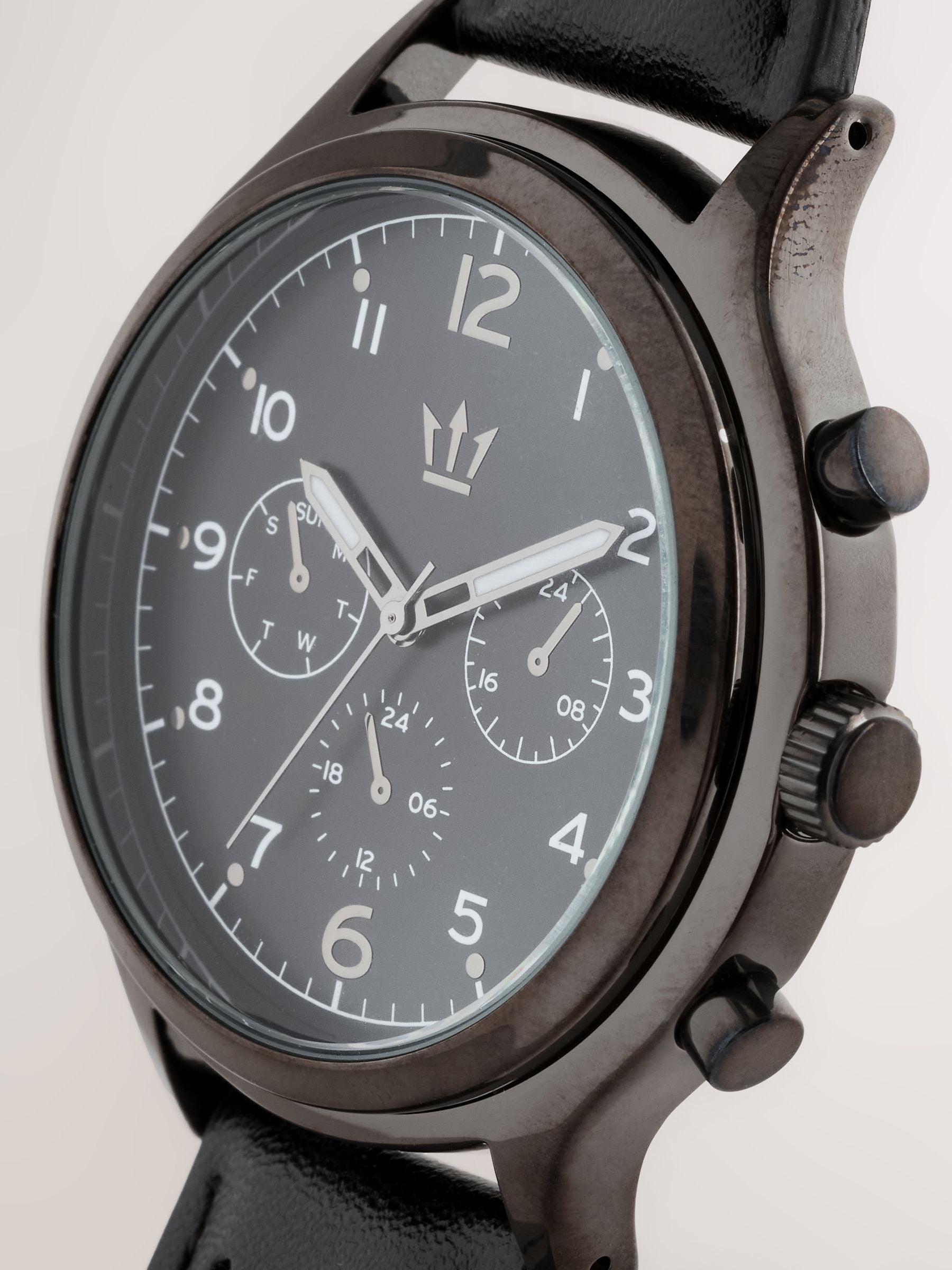 Black watch with perforated faux leather strap - British product