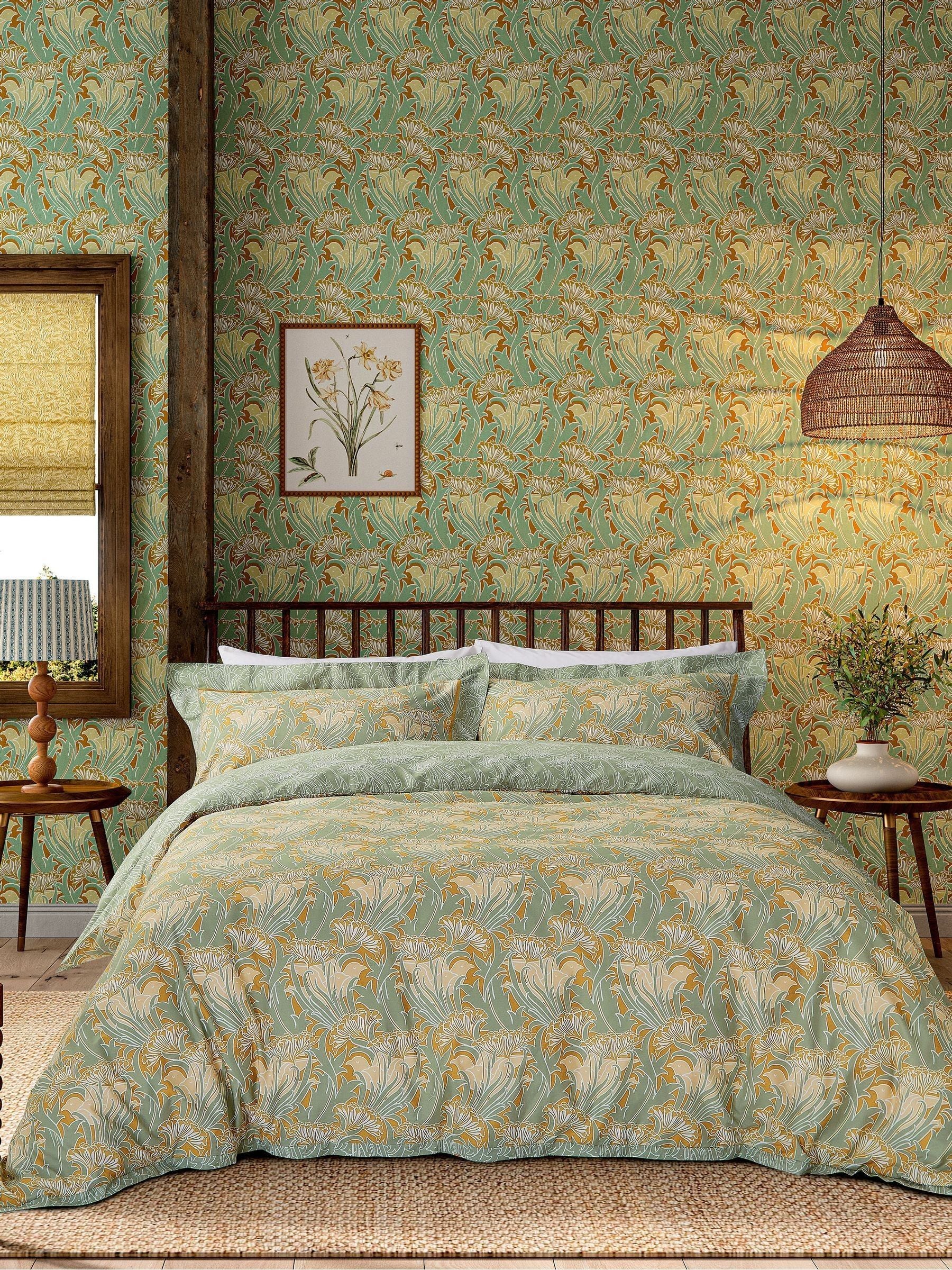 Morris & Co Pistachio Lace Flower duvet set, imported from the UK