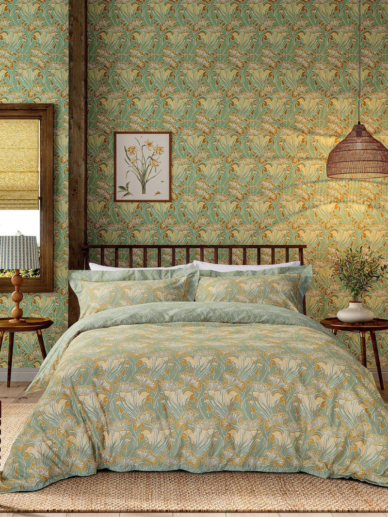 Morris & Co Pistachio Lace Flower duvet set, imported from the UK