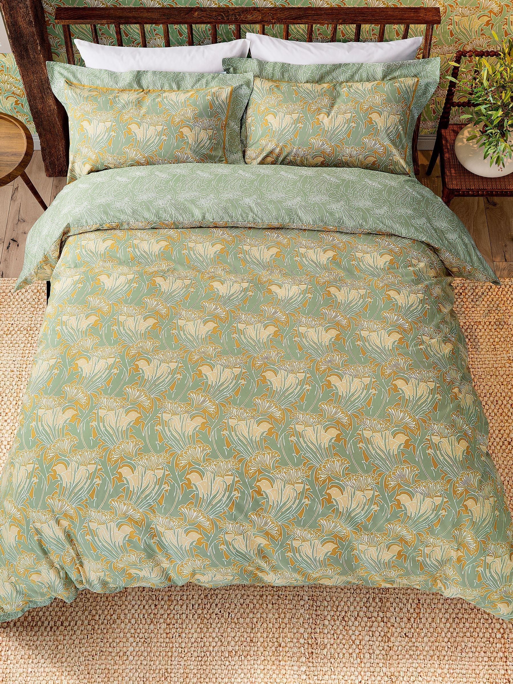 Morris & Co Pistachio Lace Flower duvet set, imported from the UK