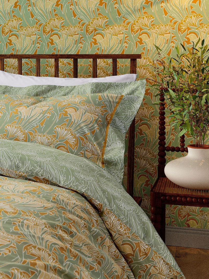 Morris & Co Pistachio Lace Flower duvet set, imported from the UK