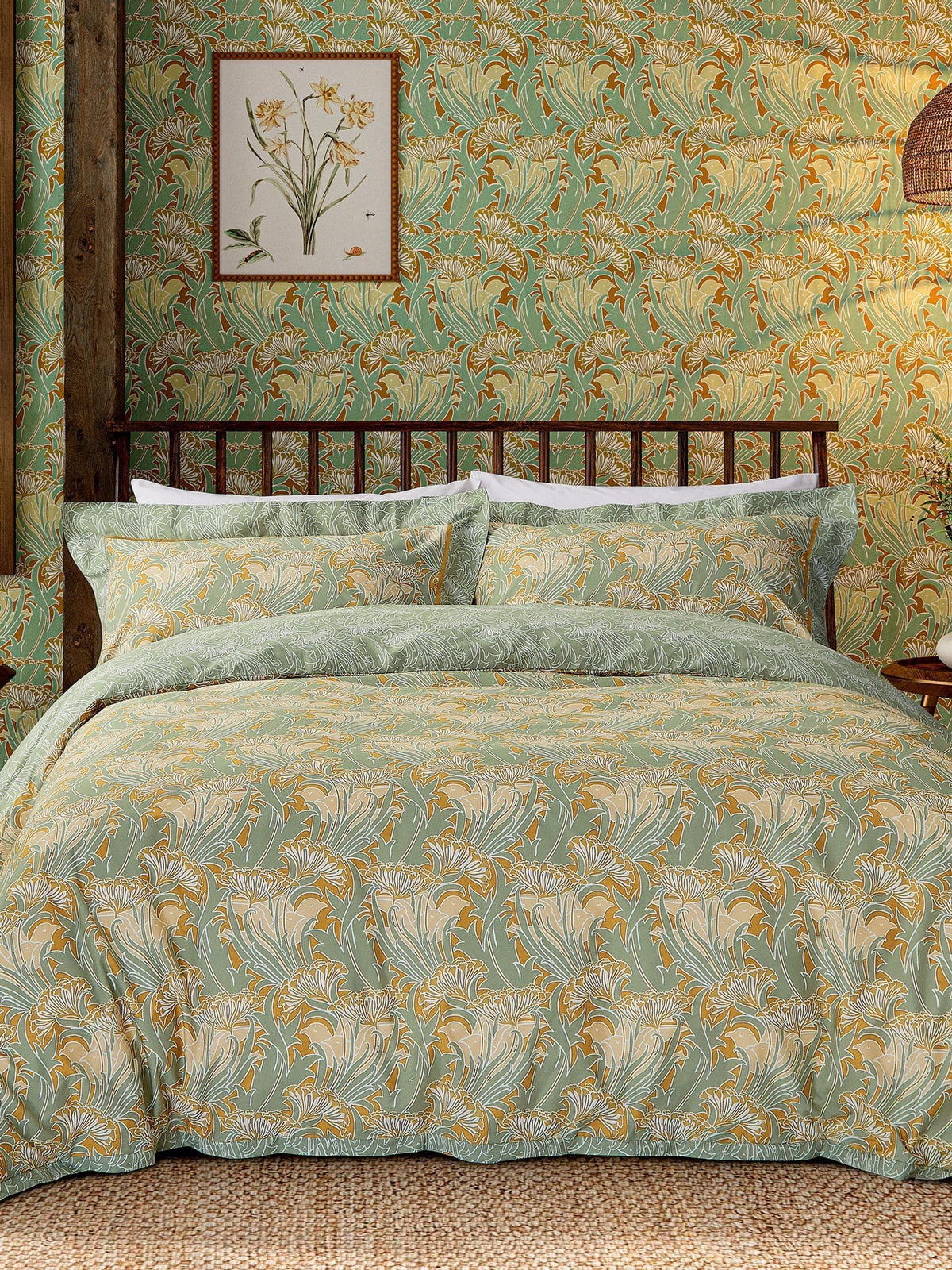 Morris & Co Pistachio Lace Flower duvet set, imported from the UK