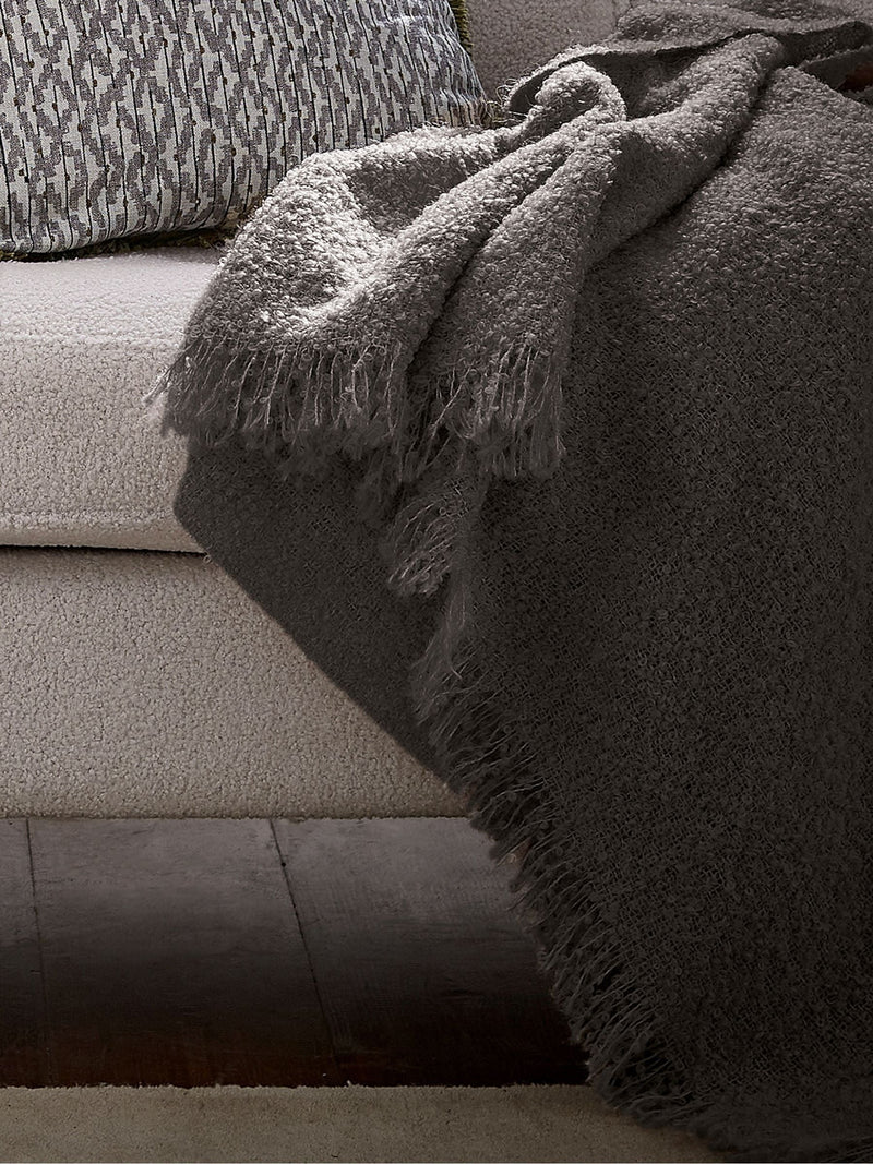Bedeck of Belfast Charcoal Silver Boucle Wool Rich Throw