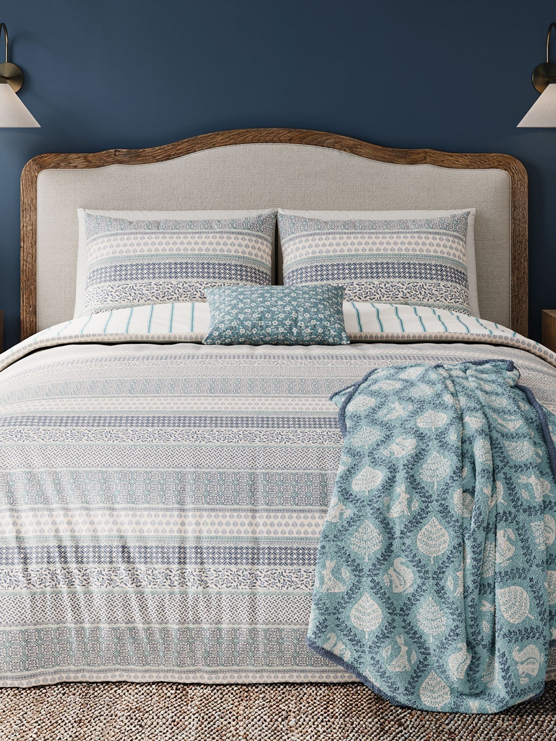 Helena Springfield blue teal folk stripe duvet cover set, UK version