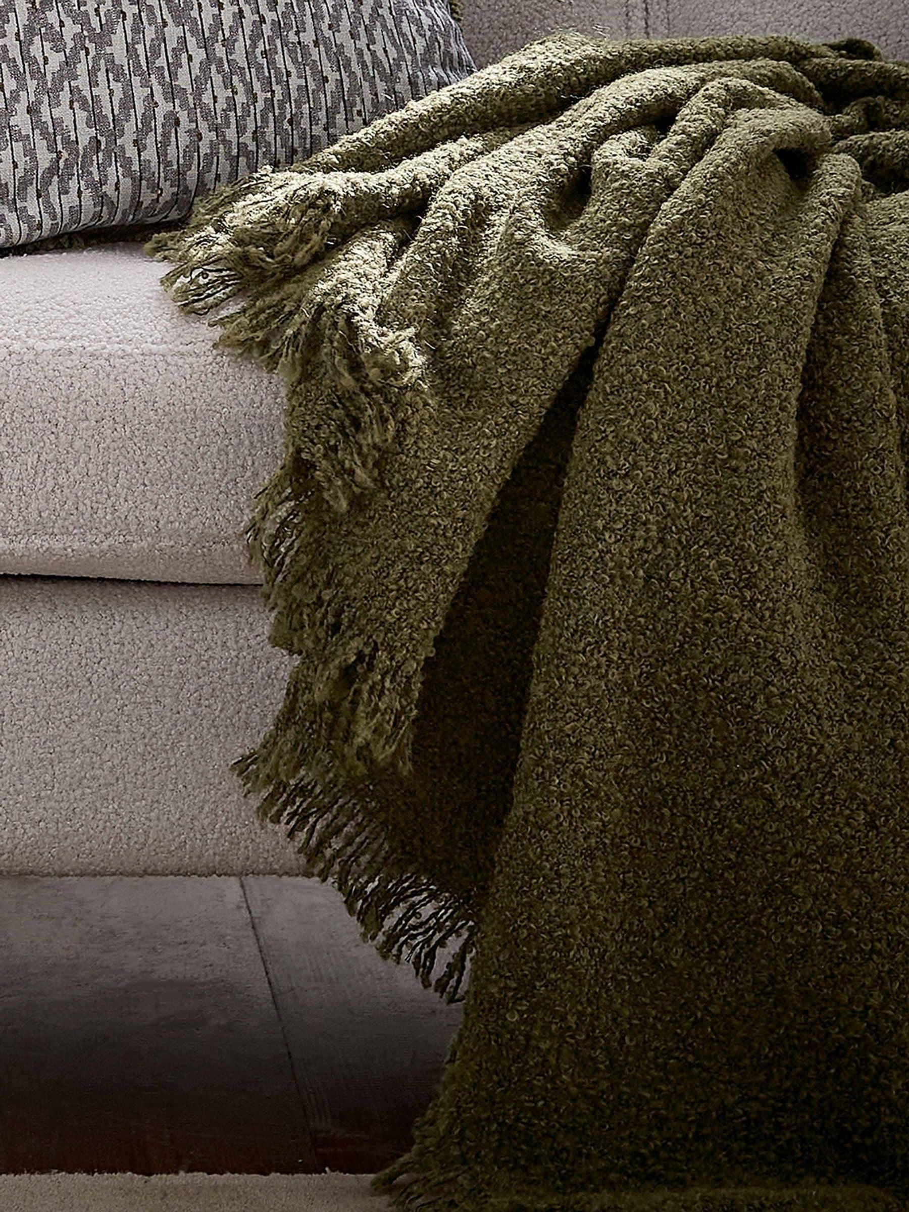 Bedeck of Belfast Olive Boucle Wool Rich Throw