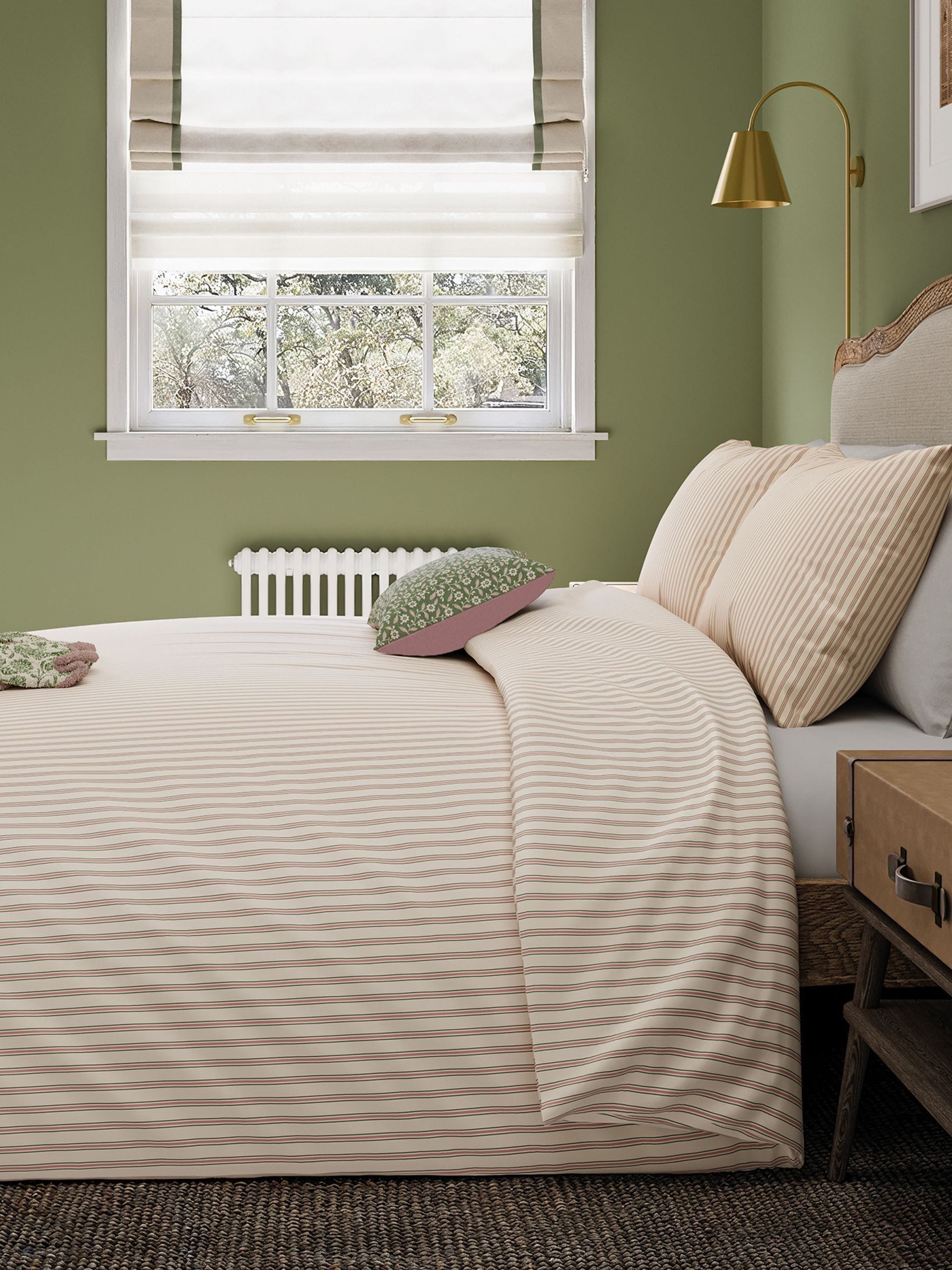 Helena Springfield green pink ticking stripe cotton duvet set, UK version