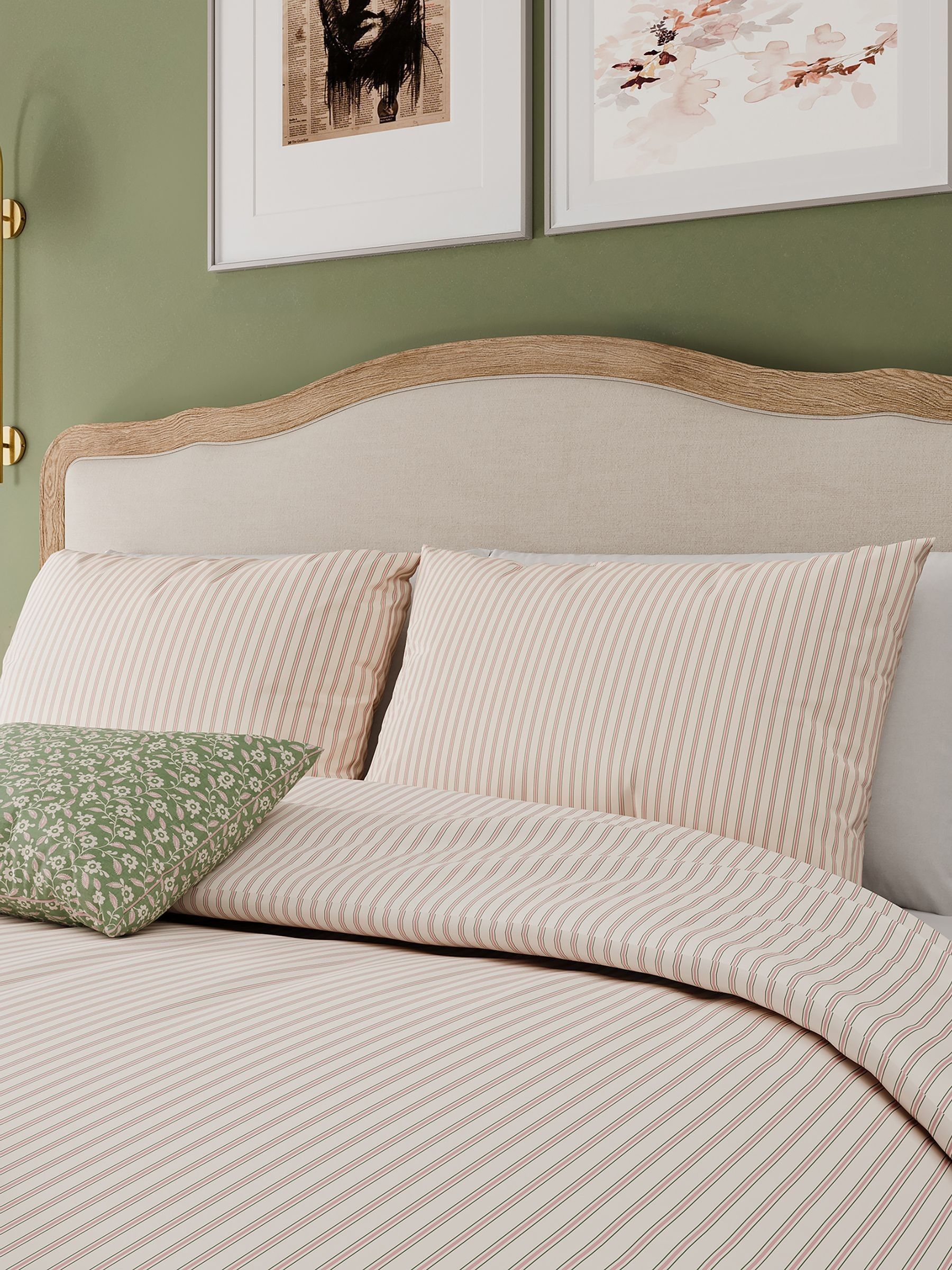 Helena Springfield Green Pink Ticking Stripe 100% Cotton Duvet Set