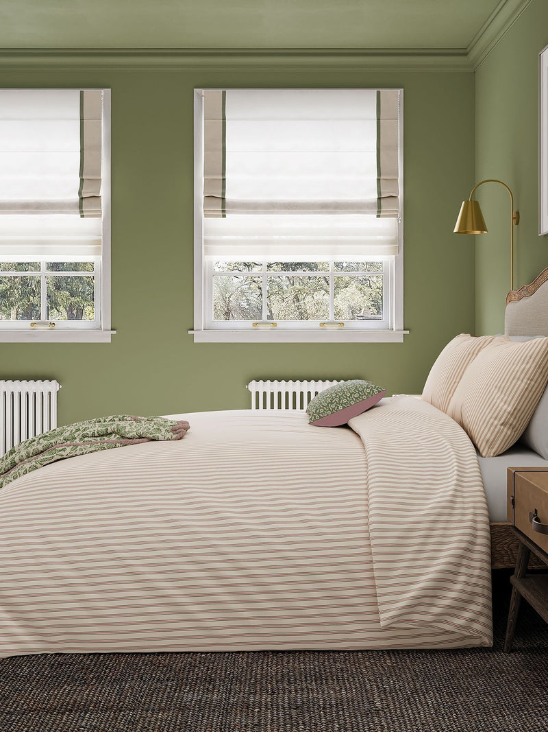 Helena Springfield Green Pink Ticking Stripe 100% Cotton Duvet Set