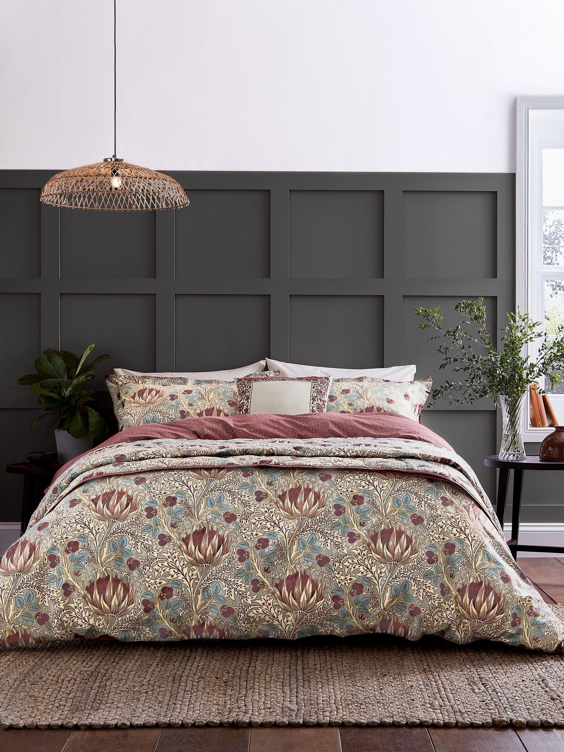 Morris & Co Grey Wine Artichoke duvet set, imported from the UK