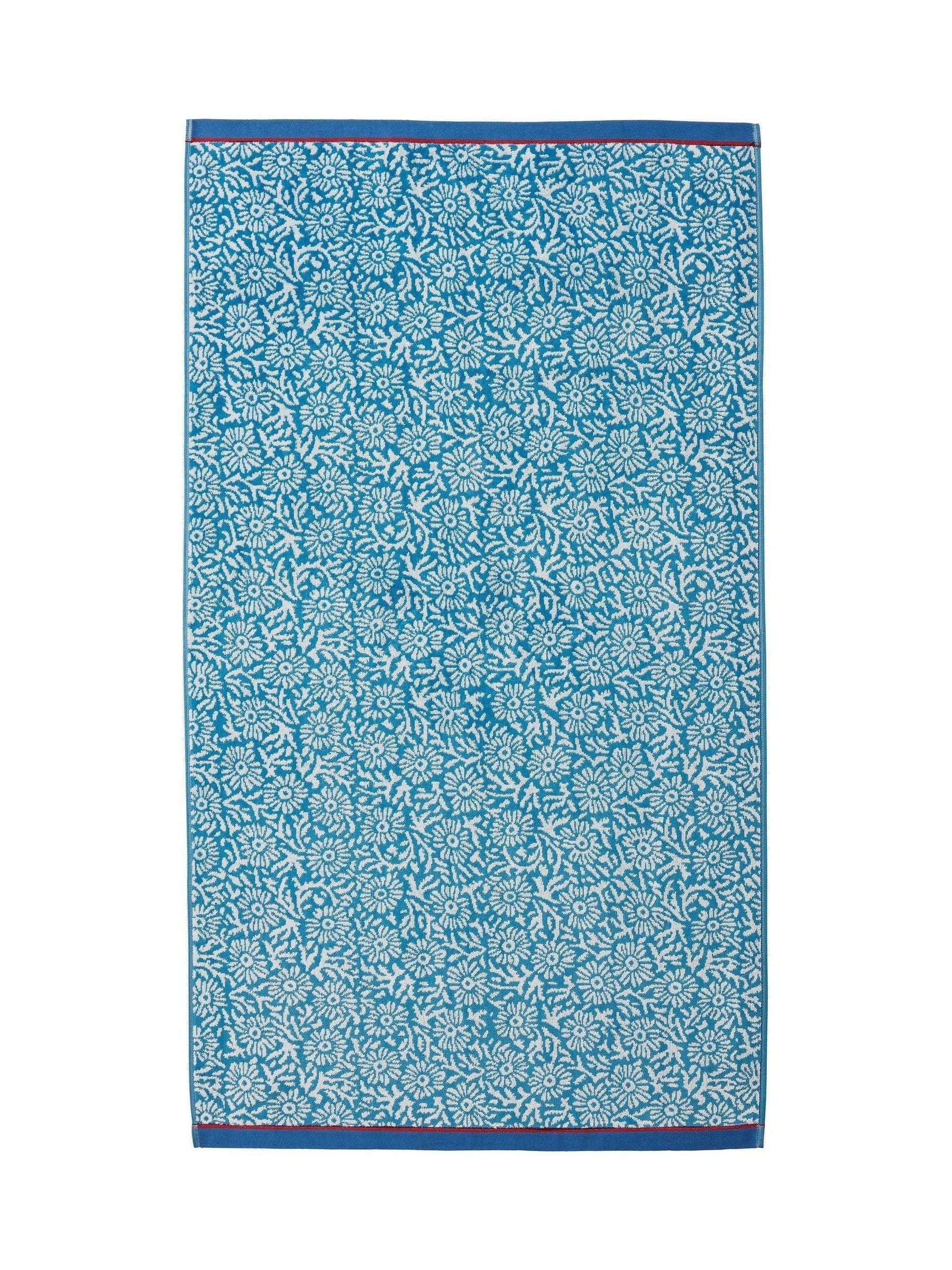 Land & Shore Blue Red Aster jacquard towel, UK version