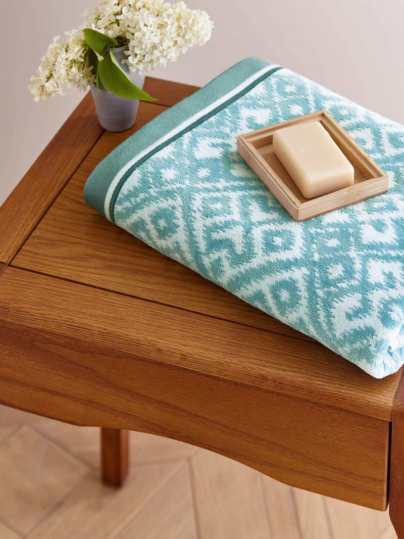 Bedeck of Belfast Celadon Aldin geometric cotton towel, UK version