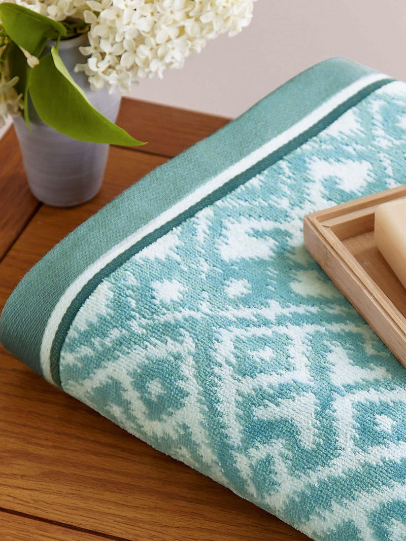 Bedeck of Belfast Celadon Aldin geometric cotton towel, UK version