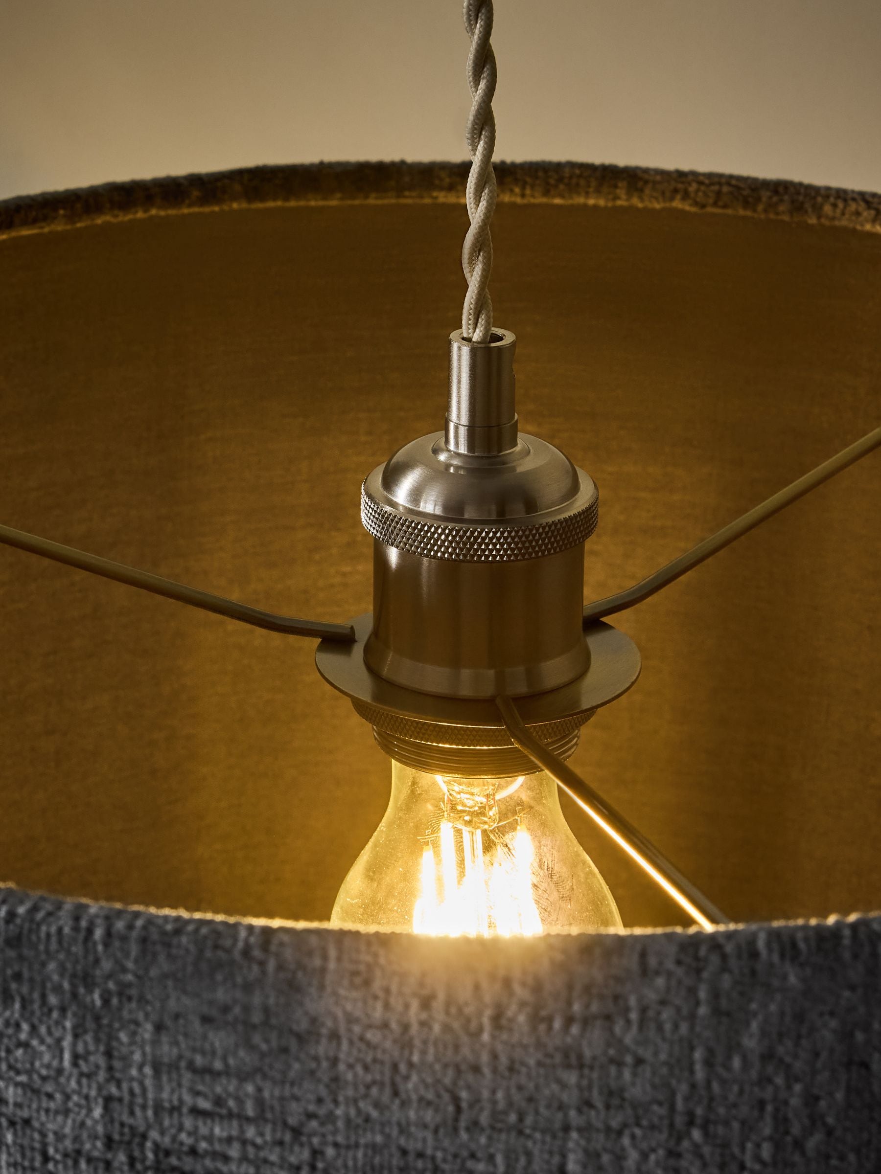 Slate blue chenille drum lampshade (British brand)