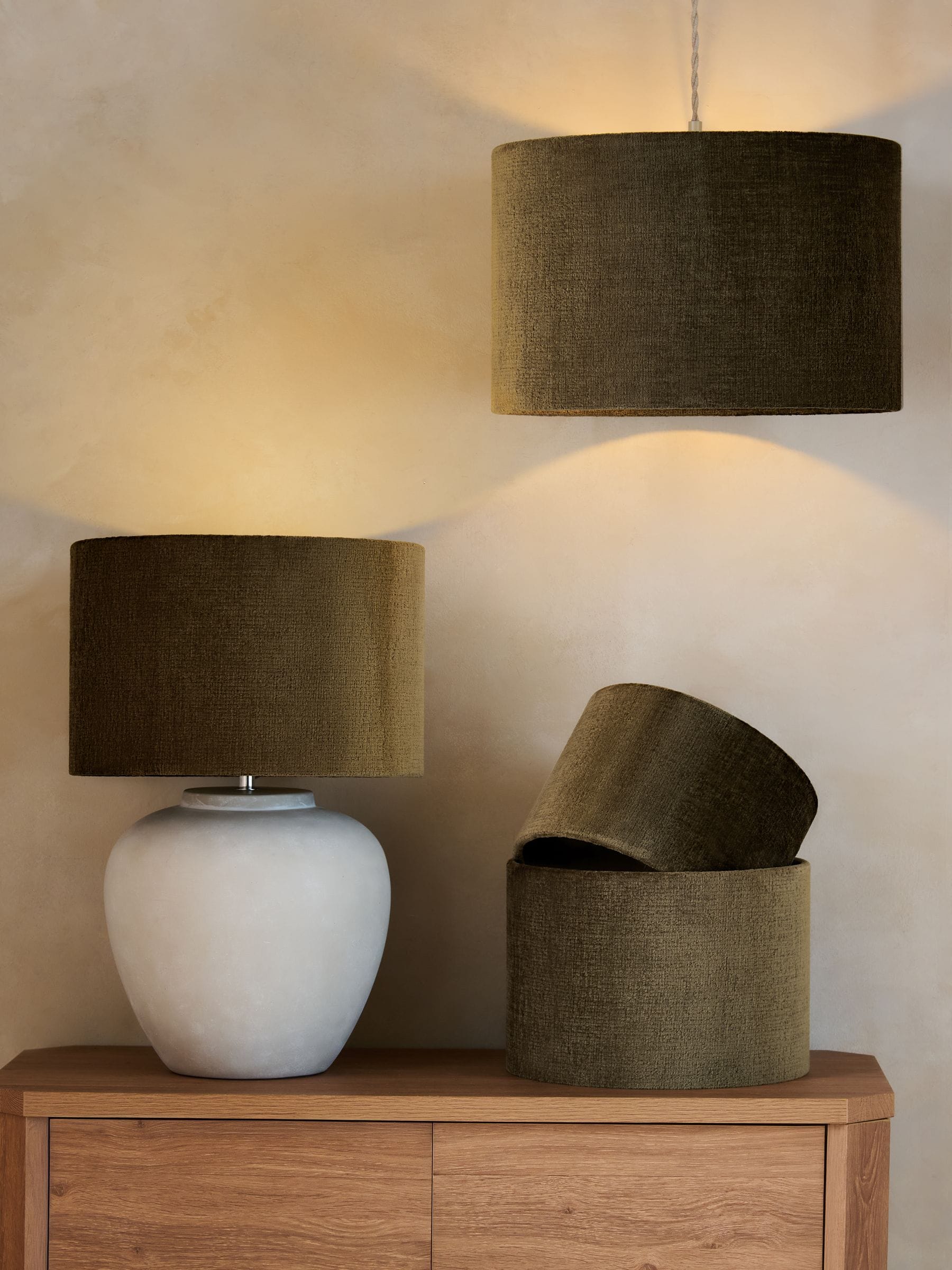 Moss Green Plush Chenille Drum Easy Fit Ceiling Lamp Shade
