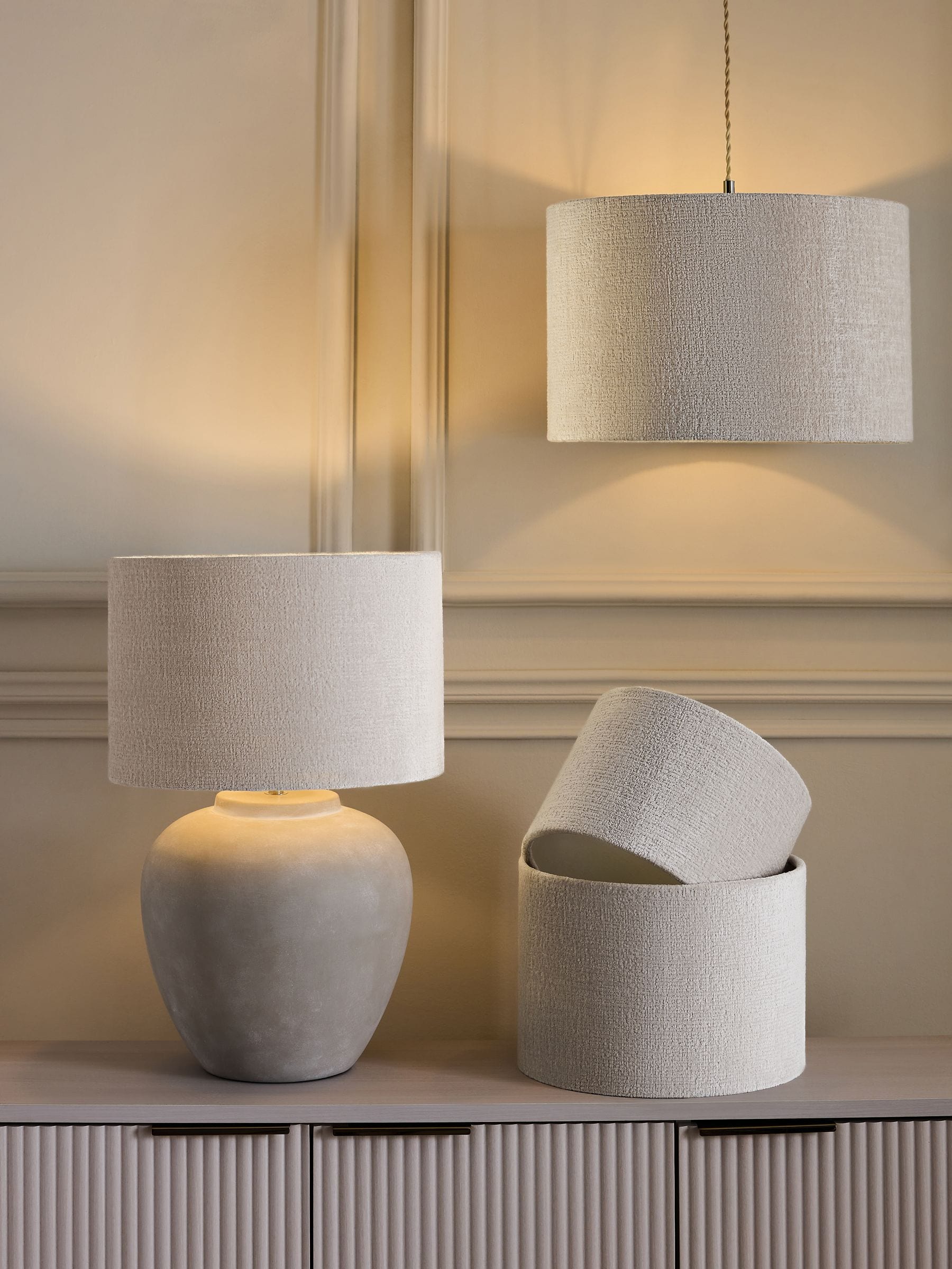 Oyster Plush Chenille Drum Easy Fit Ceiling Lamp Shade