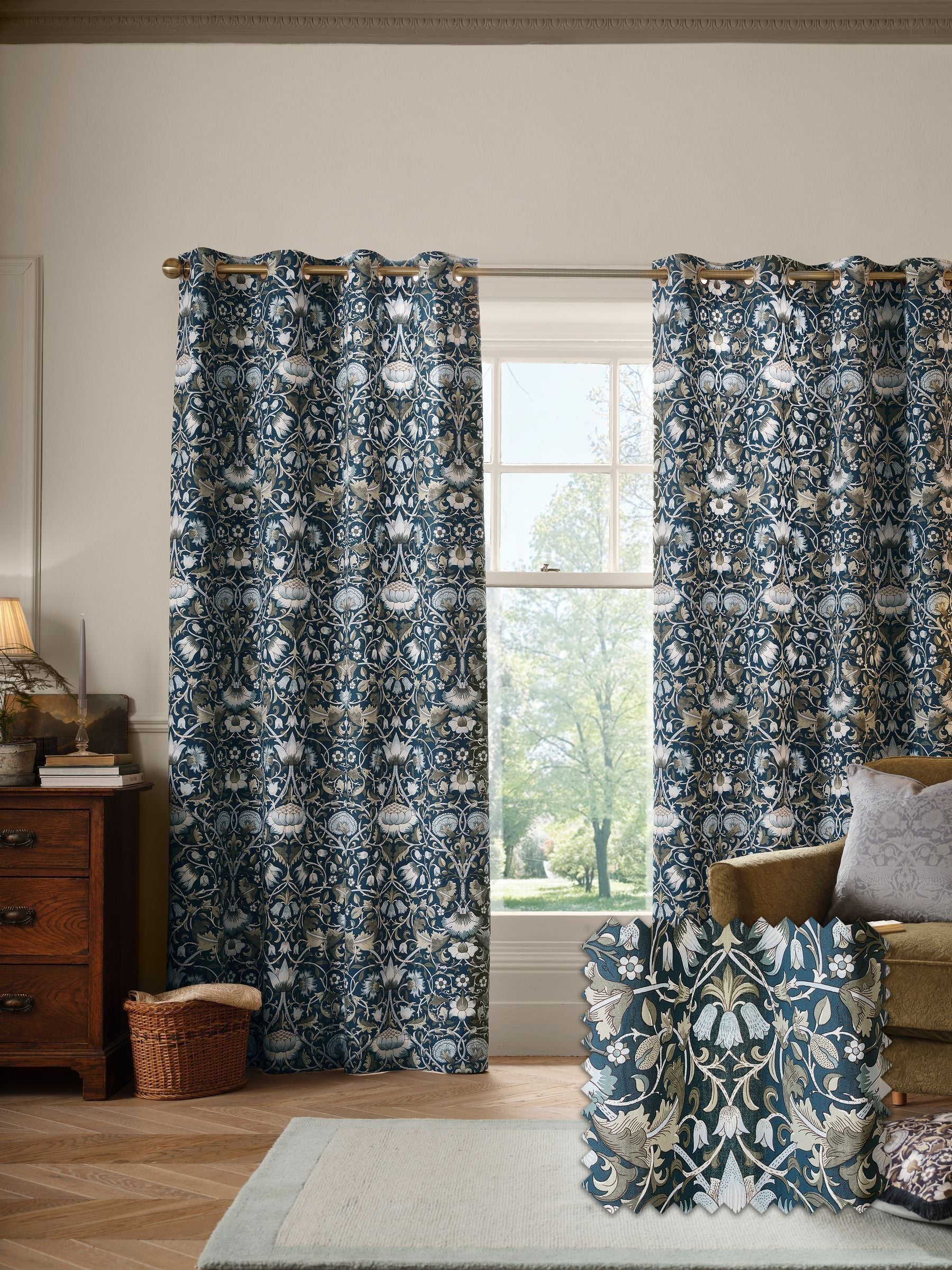 William Morris At Home Prussian blue Lodden eyelet curtains (British brand)