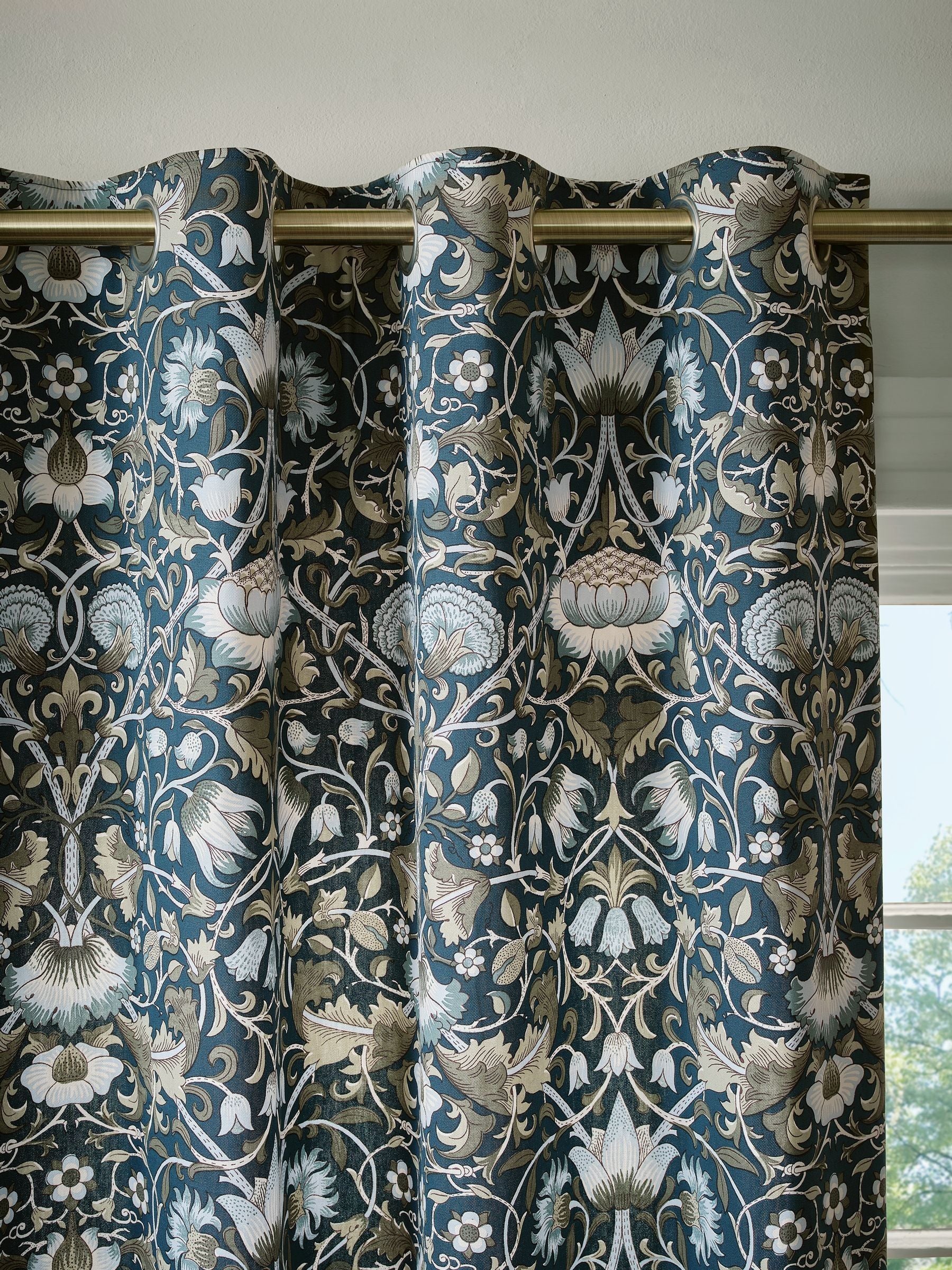 William Morris At Home Prussian blue Lodden eyelet curtains (British brand)
