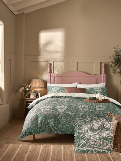 William Morris At Home Green Honeysuckle and Tulip Duvet Cover and Pillowcase Set