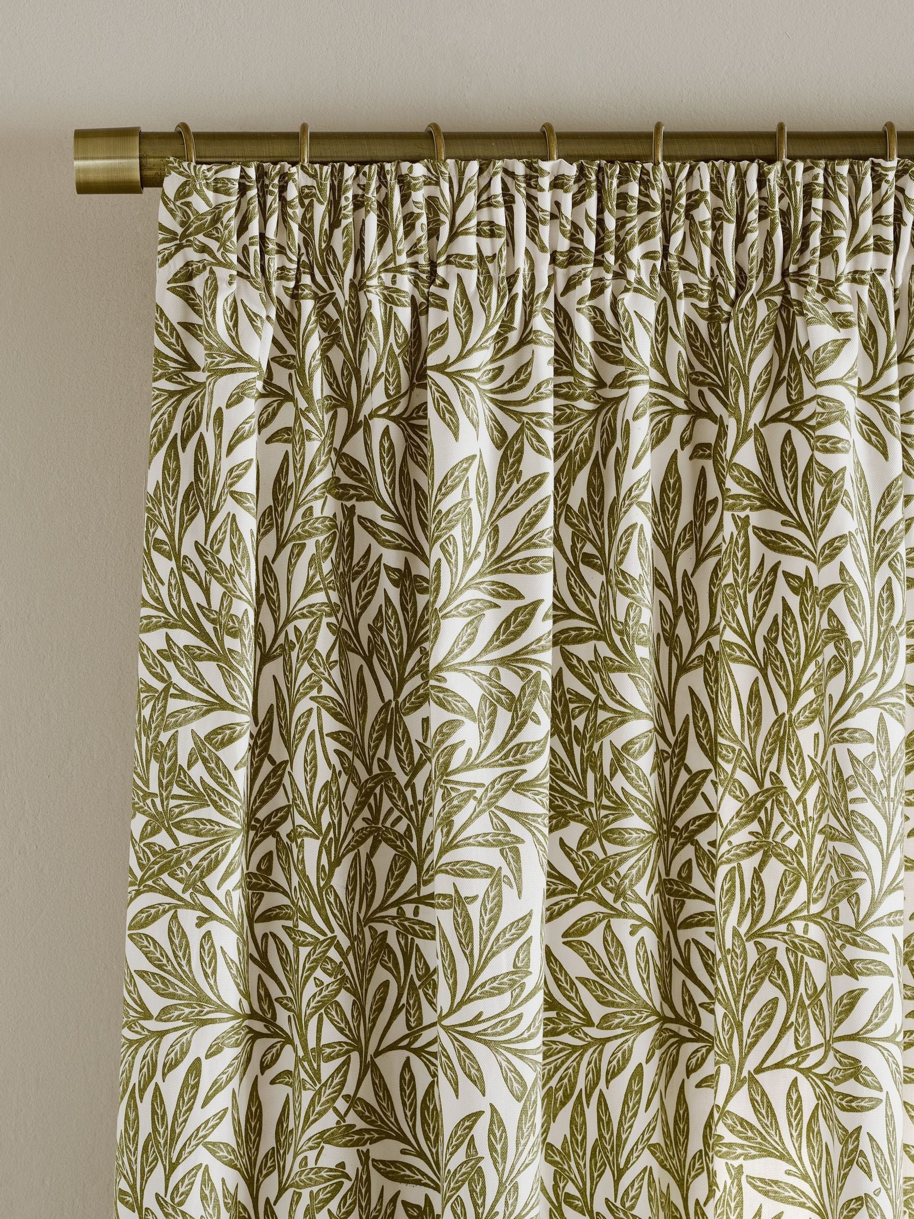 William Morris olive green willow pencil pleat curtains (British brand)
