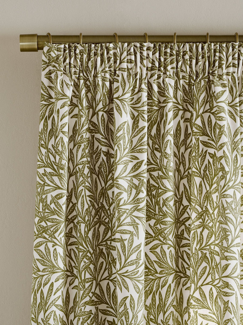 William Morris olive green willow pencil pleat curtains (British brand)