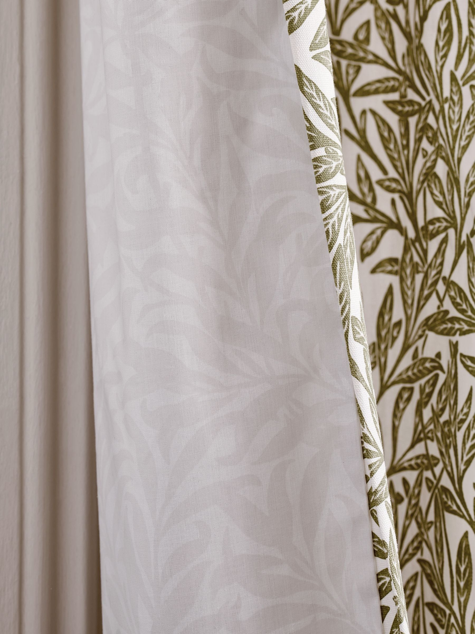 William Morris olive green willow pencil pleat curtains (British brand)
