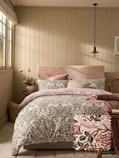William Morris At Home Green Rose 220 Thread Count Duvet Cover and Pillowcase Set