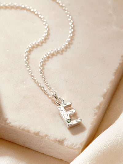 Next Posh Totty Designs Silver Tone Textured Birthstone Initial Letter Necklace- Buy online at McGrocer