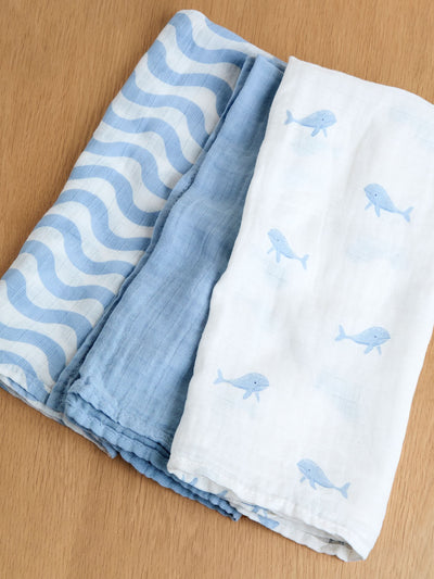 Next JoJo Blue Whale 3-Pack Baby Muslins- Buy online at McGrocer