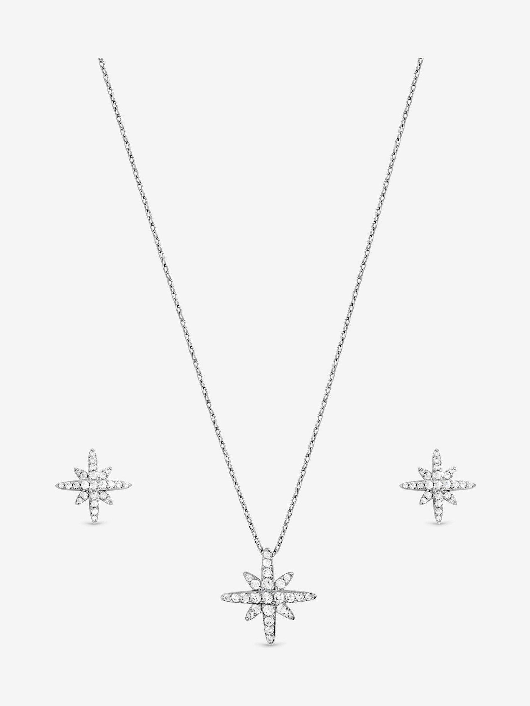 Jon Richard Metallic Rhodium Plated and Pave Star Jewellery Set, UK version