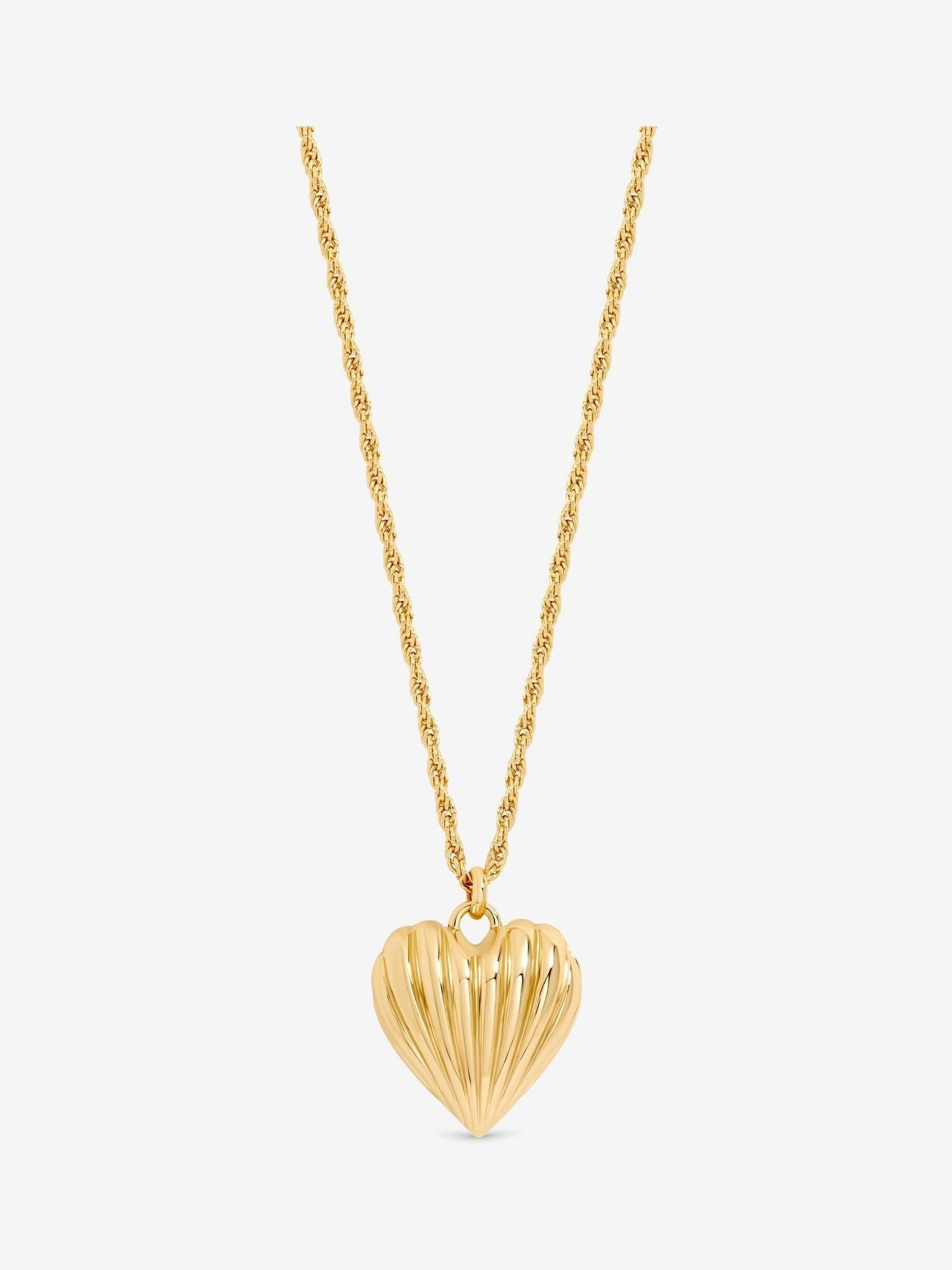 Gold Plated Ridge Heart Long Pendant Necklace