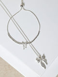 Silver Plated Pave Bow Trio Jewellery Set with 16' Chain and Lobster Clasp