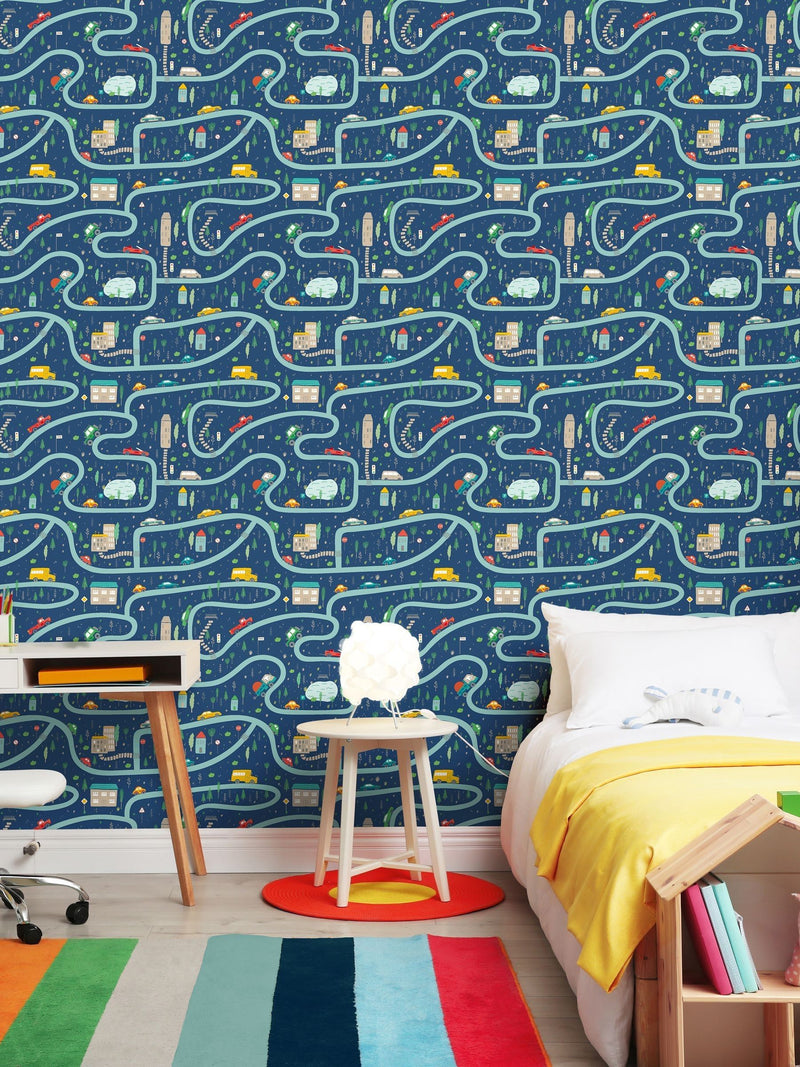 Hoopla Walls Blue Road Trip 10m Wallpaper