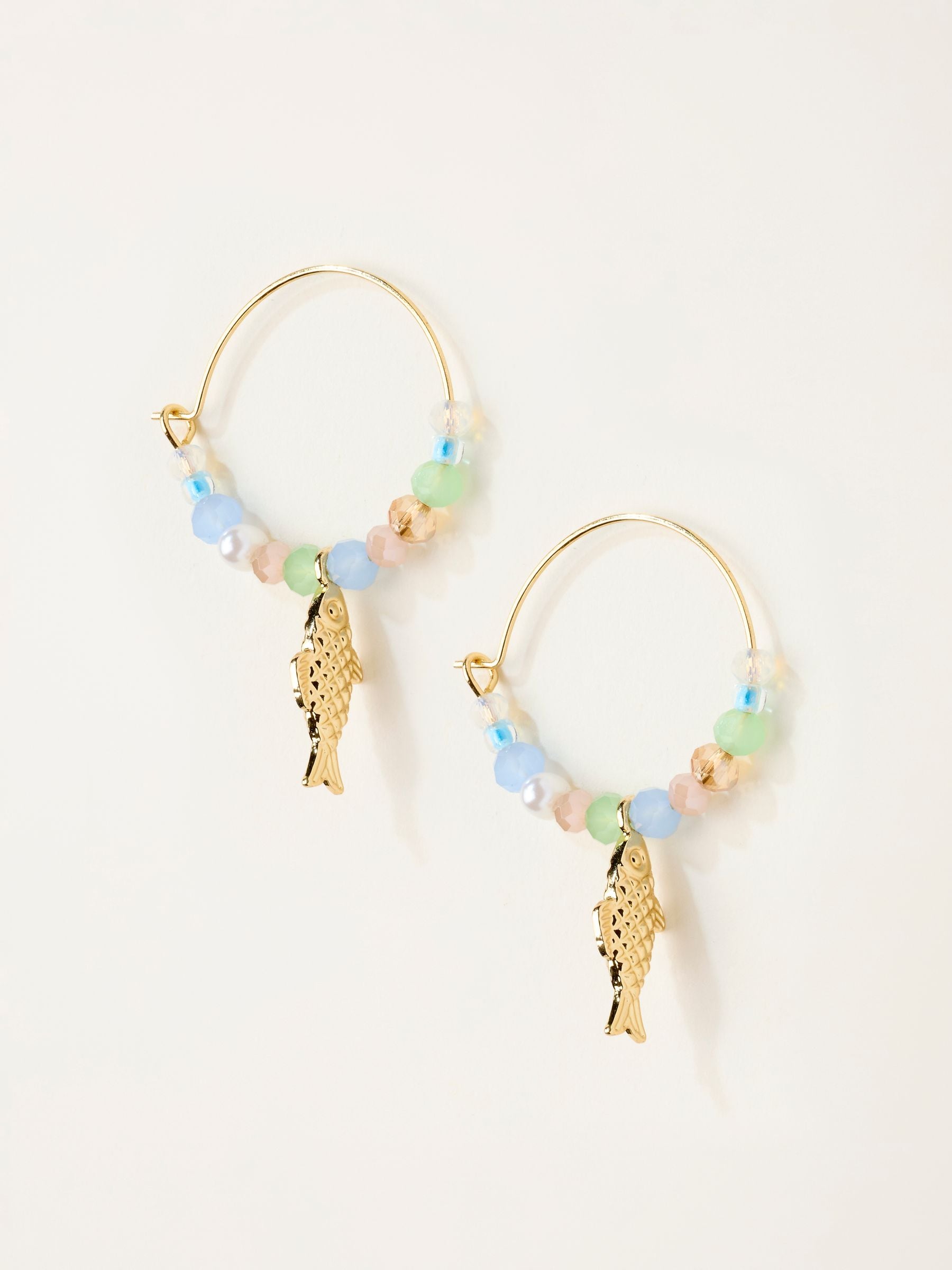 FatFace gold tone fish beaded hoop earrings (British brand)
