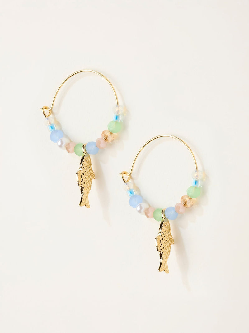 FatFace gold tone fish beaded hoop earrings (British brand)
