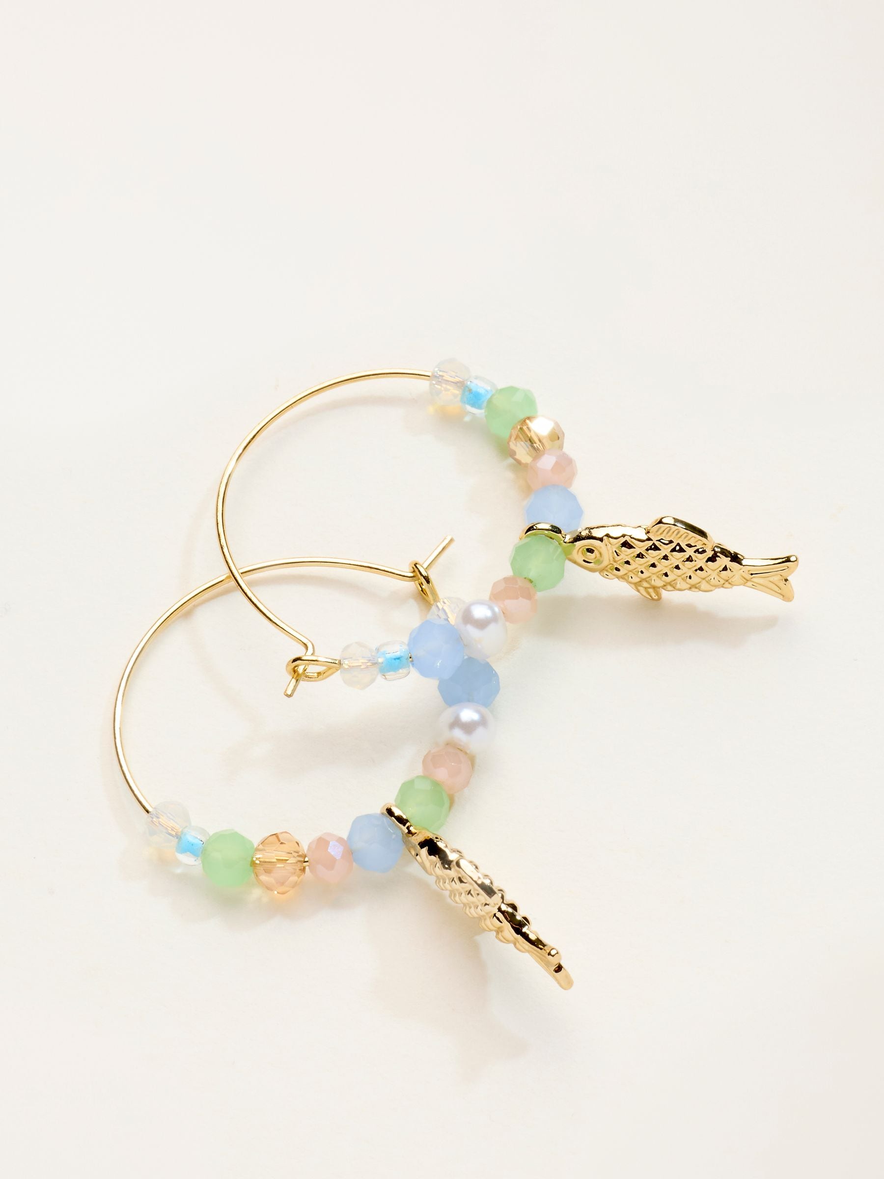FatFace gold tone fish beaded hoop earrings (British brand)