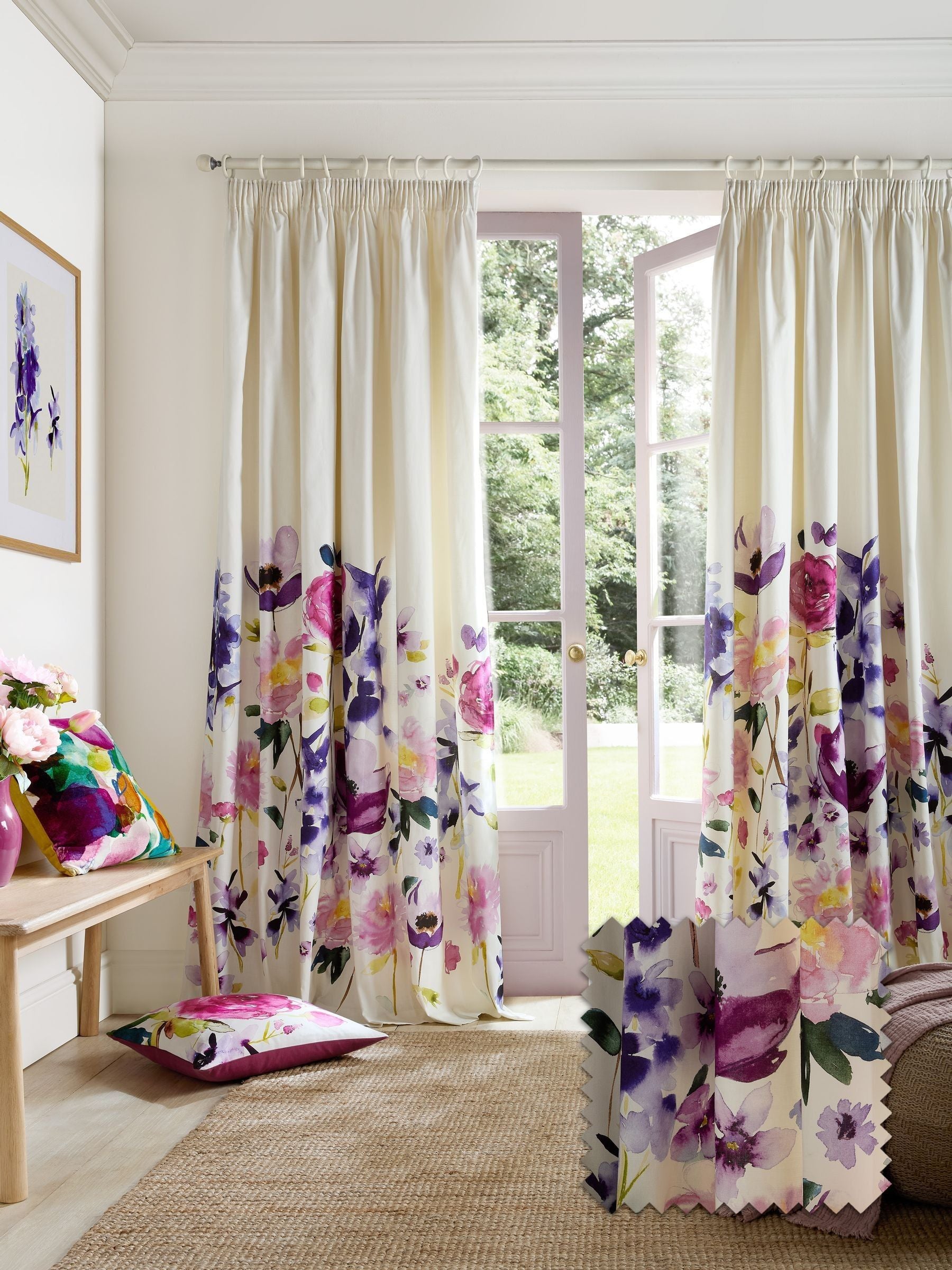 Bluebellgray Fuchsia Pink Taransay pencil pleat curtains 229x183cm (British brand)