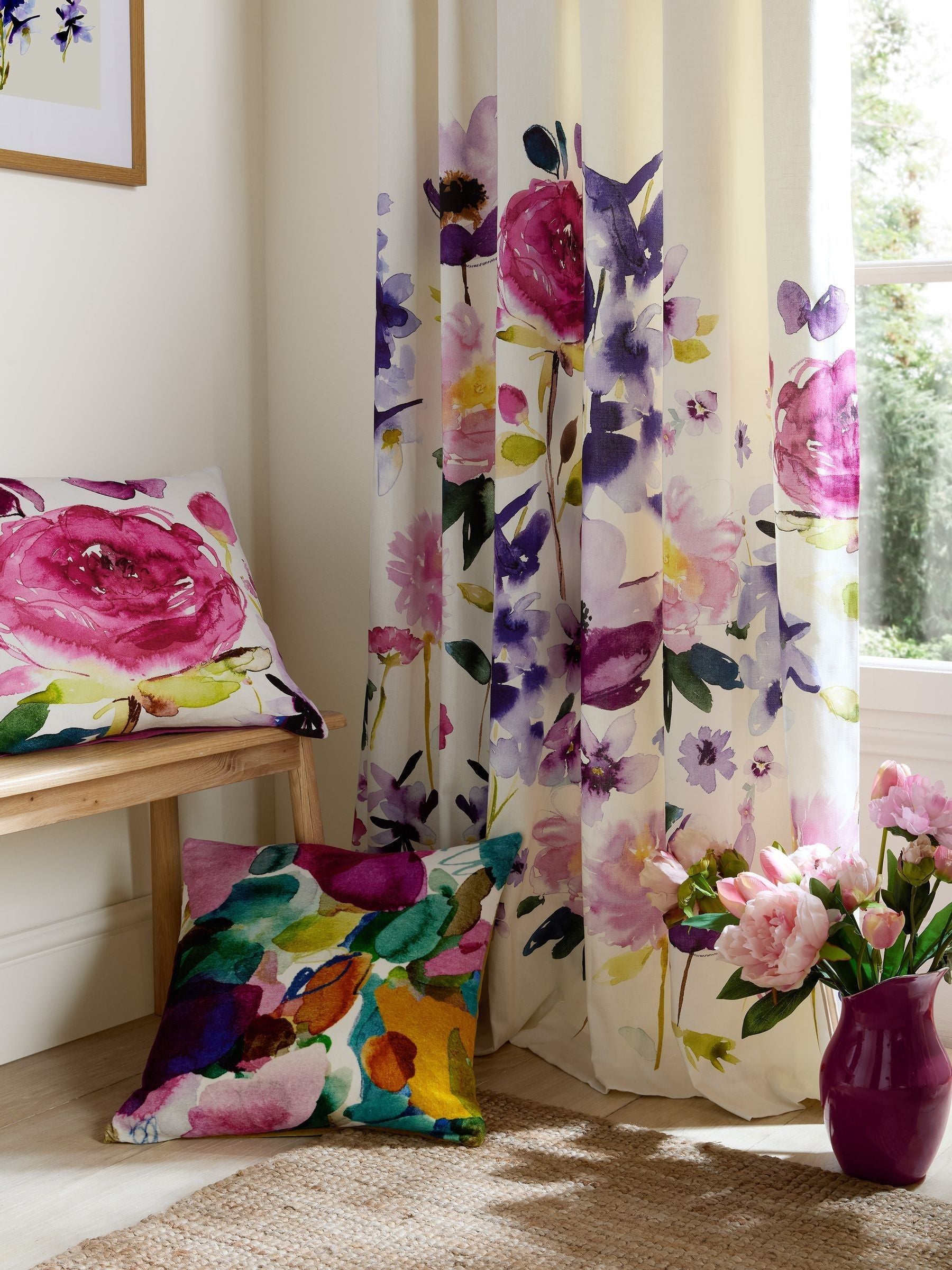 Bluebellgray Fuchsia Pink Taransay pencil pleat curtains 229x183cm (British brand)