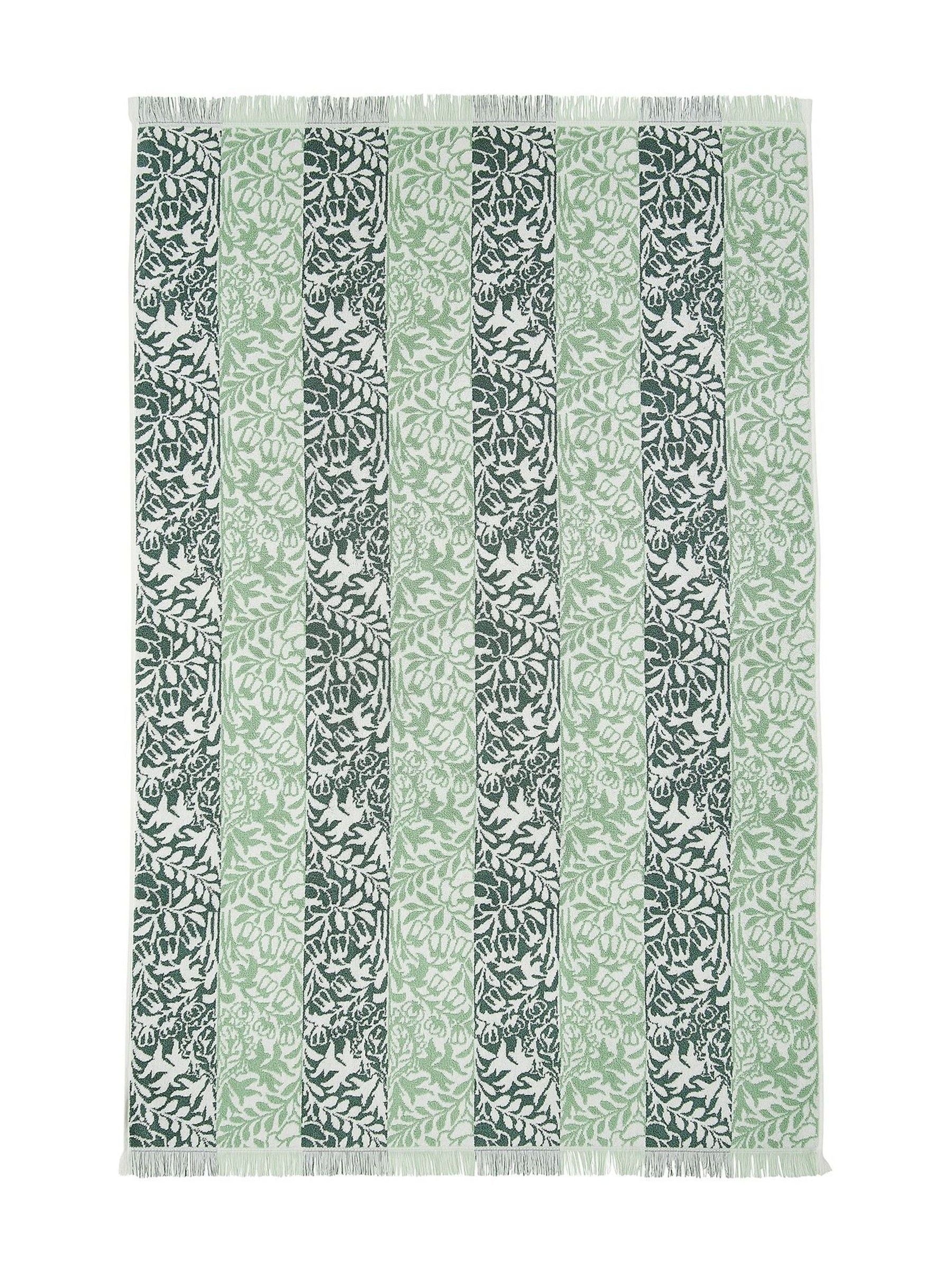 William Morris sage green rose stripe towel, UK version